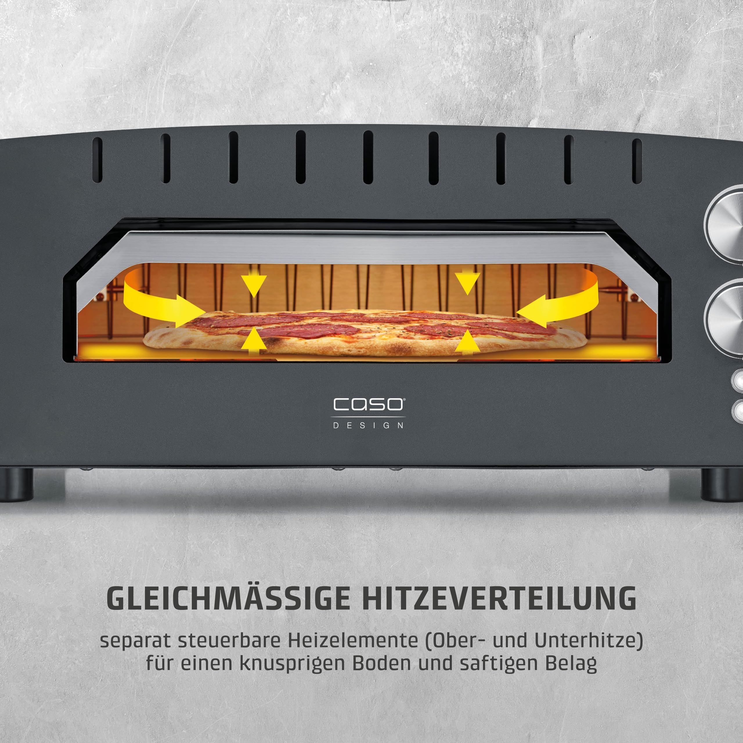 CASO PizzaChef 400° Electric Pizza Oven for Pizza, Pinsa, Tarte Flambée, Stone Oven Hot to 400°C, 33 x 33 cm, Cordierite Pizza Stone, Stainless Steel Interior, Pizza Ready