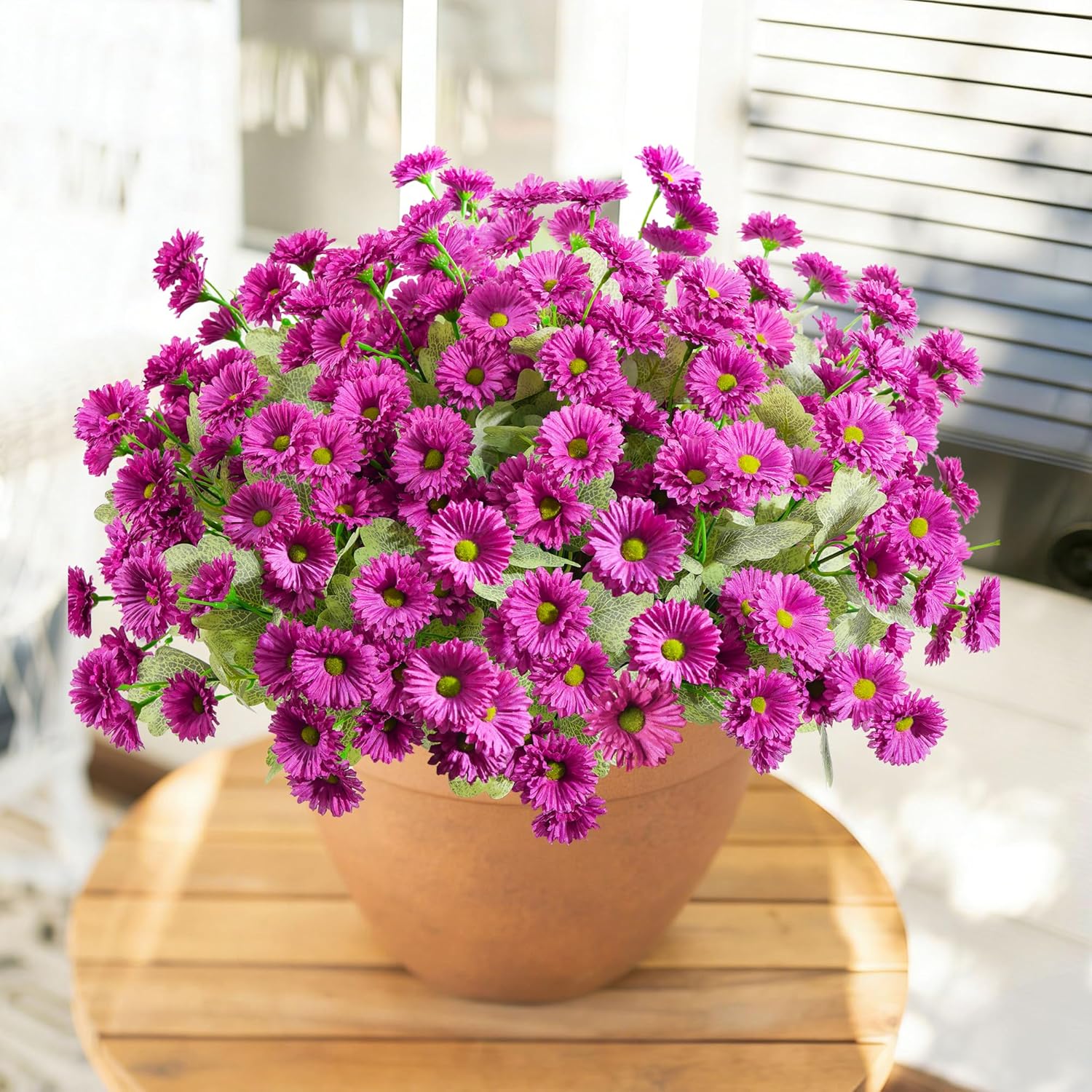 HyeFlora Artificial Flowers for Outdoors Spring Summer Outside Decor, 6 Bundles Fake Daisy Wild Silk Flowers UV Resistant Outdoor Faux Plants for Planter Front Door Porch Balcony Yard, Fuchsia