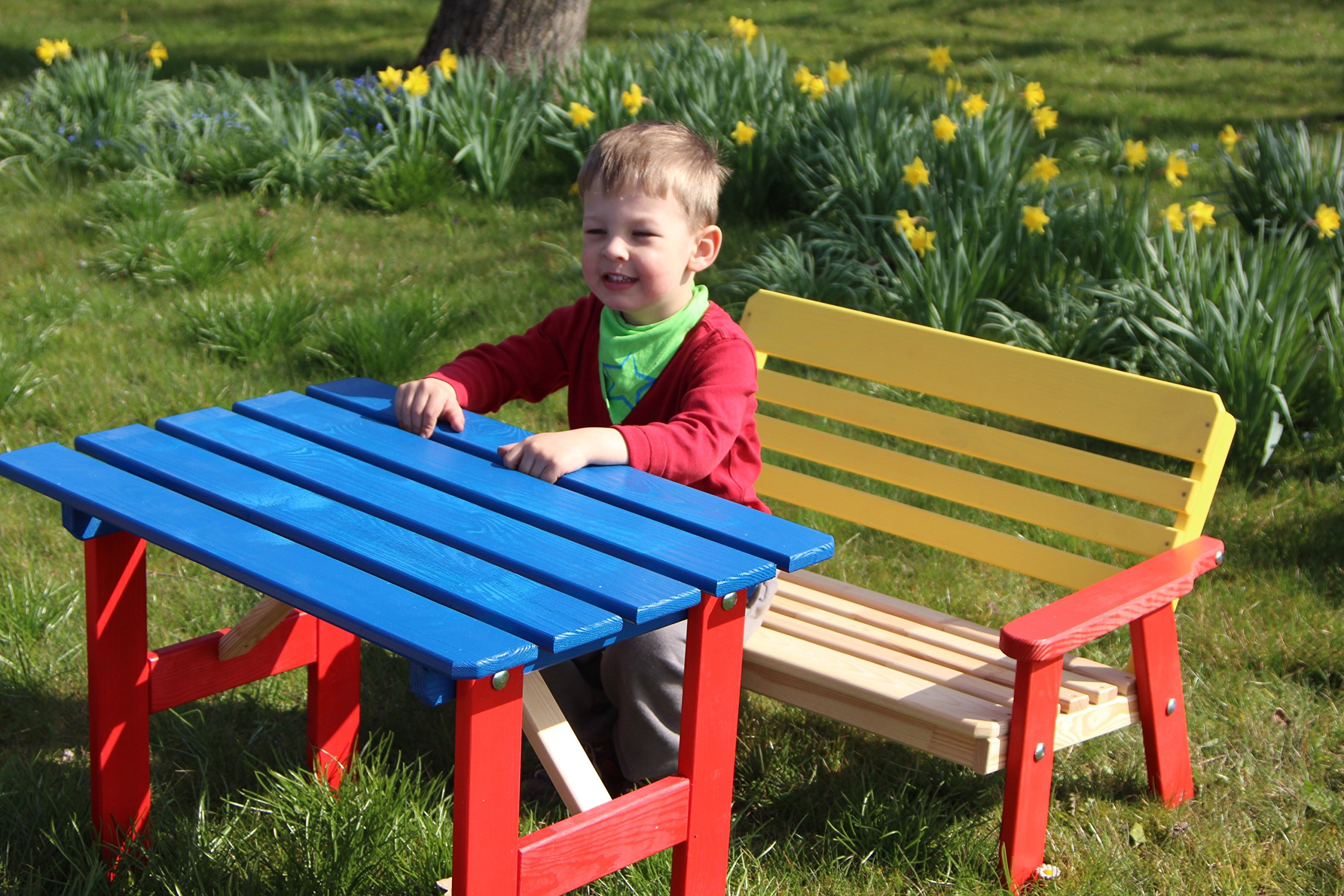 Enfants Salon de jardin 4 pièces en bois, 2 chaises, 1 banc, 1 table, couleurs vorbehandelt