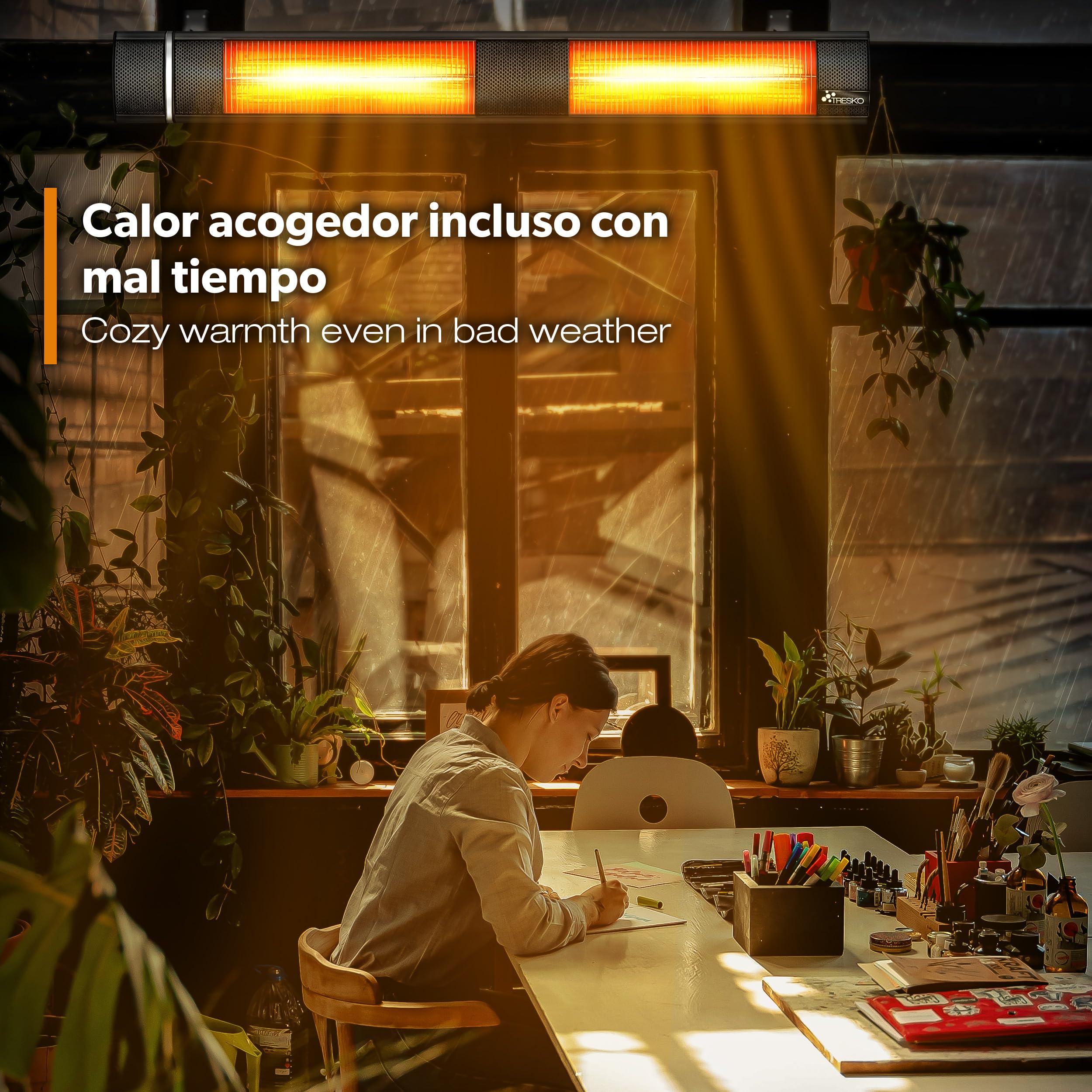TRESKO Calefactor por Infrarrojos de Pared | 3000W + Control Remoto | Estufa Radiante con 3 Temperaturas | Radiador Eléctrico para Exterior e Interior | Calentador de Cuarzo (Negro)