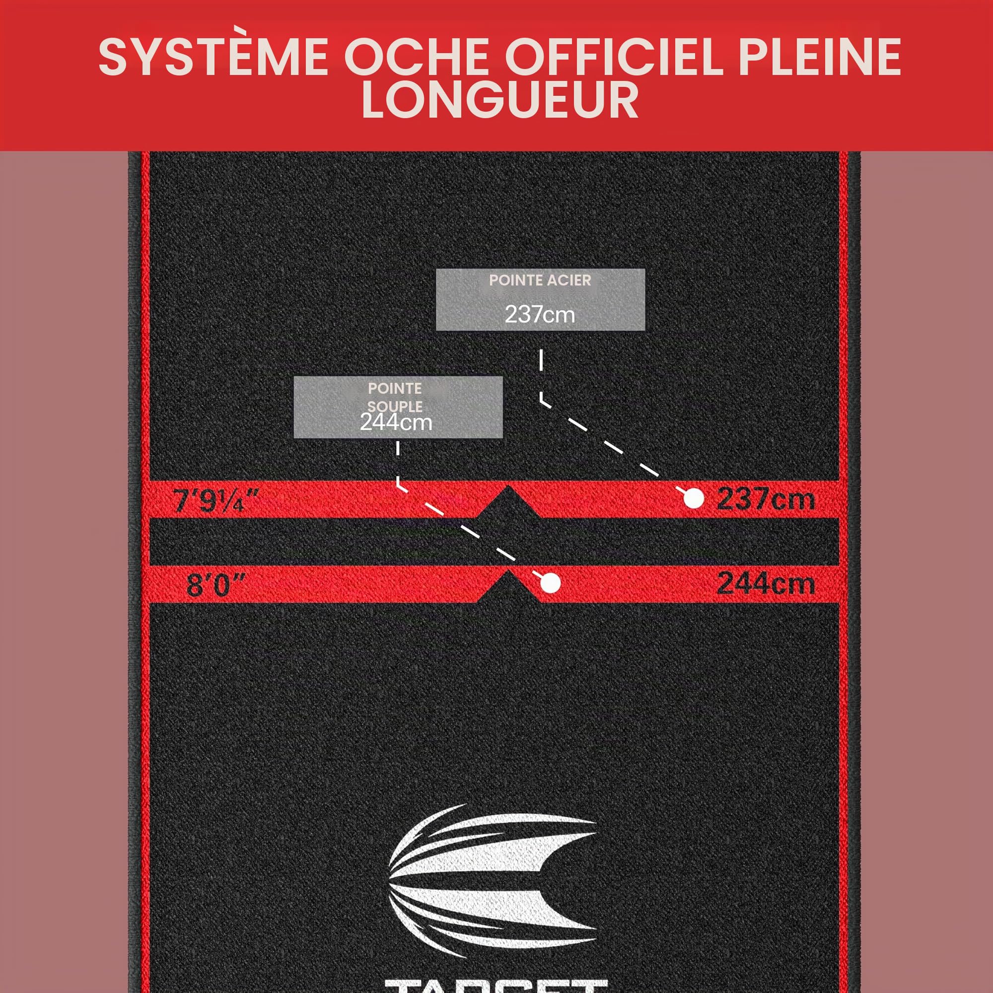 Target Darts Tapis de fléchettes – Champions du Monde/Encre/Mod | Tapis de fléchettes avec Pointe Souple et Pointe en Acier – Distances de Ligne de Jet | Tapis antidérapant pour la Protection du Sol