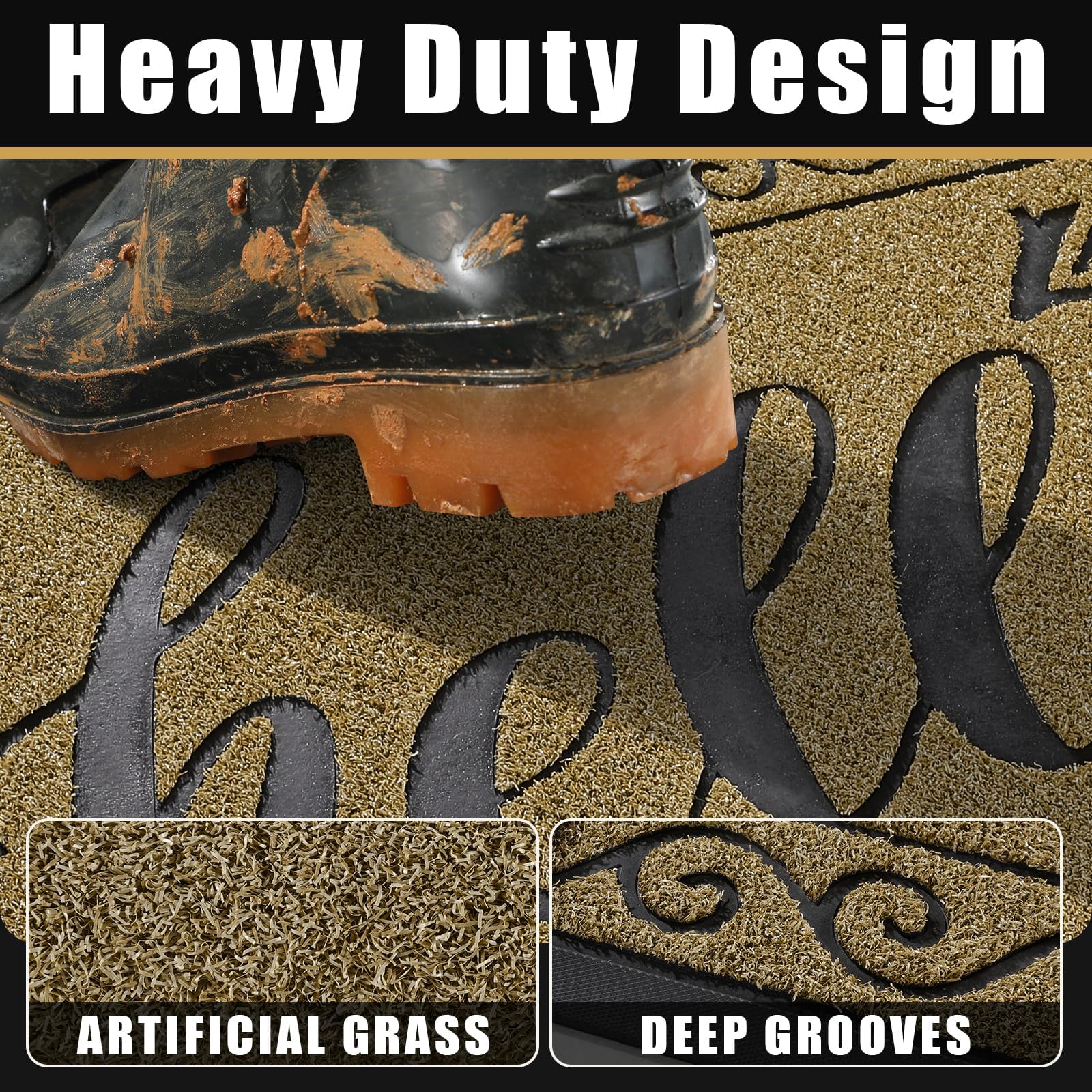 Yimobra Hello Front Door Mat, Heavy Duty Easy Clean Doormat Indoor Outdoor, Waterproof Quick Dry Floor Mat for Home Garage - Image 2