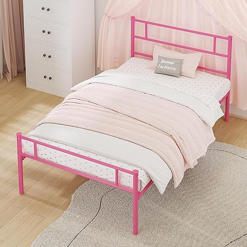 Miniatura 5 de VECELO Base de cama de plataforma individual con cabecero y estribo, almacenamiento debajo de la cama de 12 pulgadas y fuerte soporte de listones de