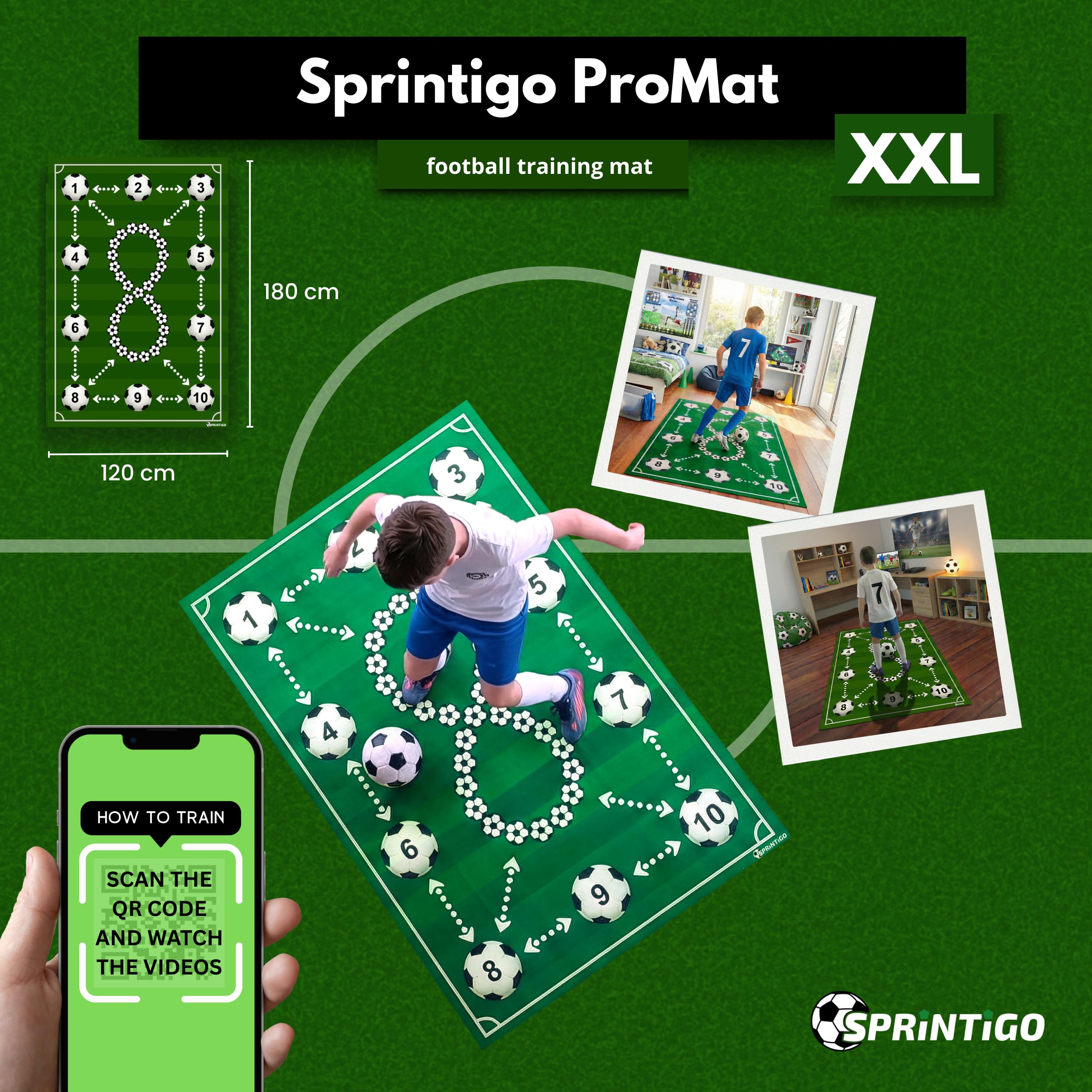 Tappeto Calcio Allenamento ProMat XXL 180x120 cm, Tappetino Allenamento Calcio Professionale, Antiscivolo, Ammortizzante