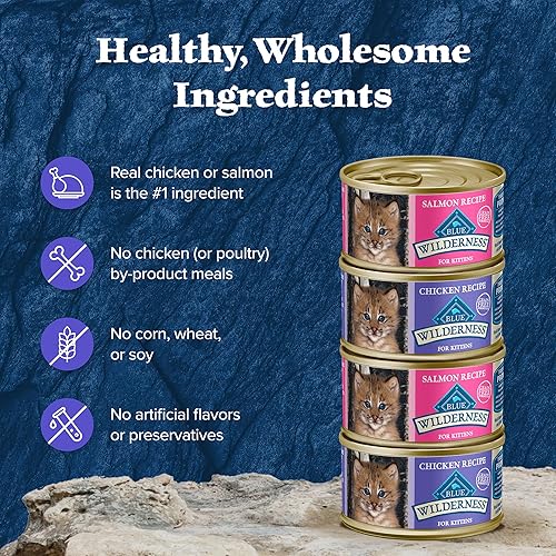 Miniatura 7 de Blue Buffalo Wilderness Kitten Food, paté de comida húmeda para gatos con alto contenido de proteínas y sin granos, recetas de pollo y salmón, latas