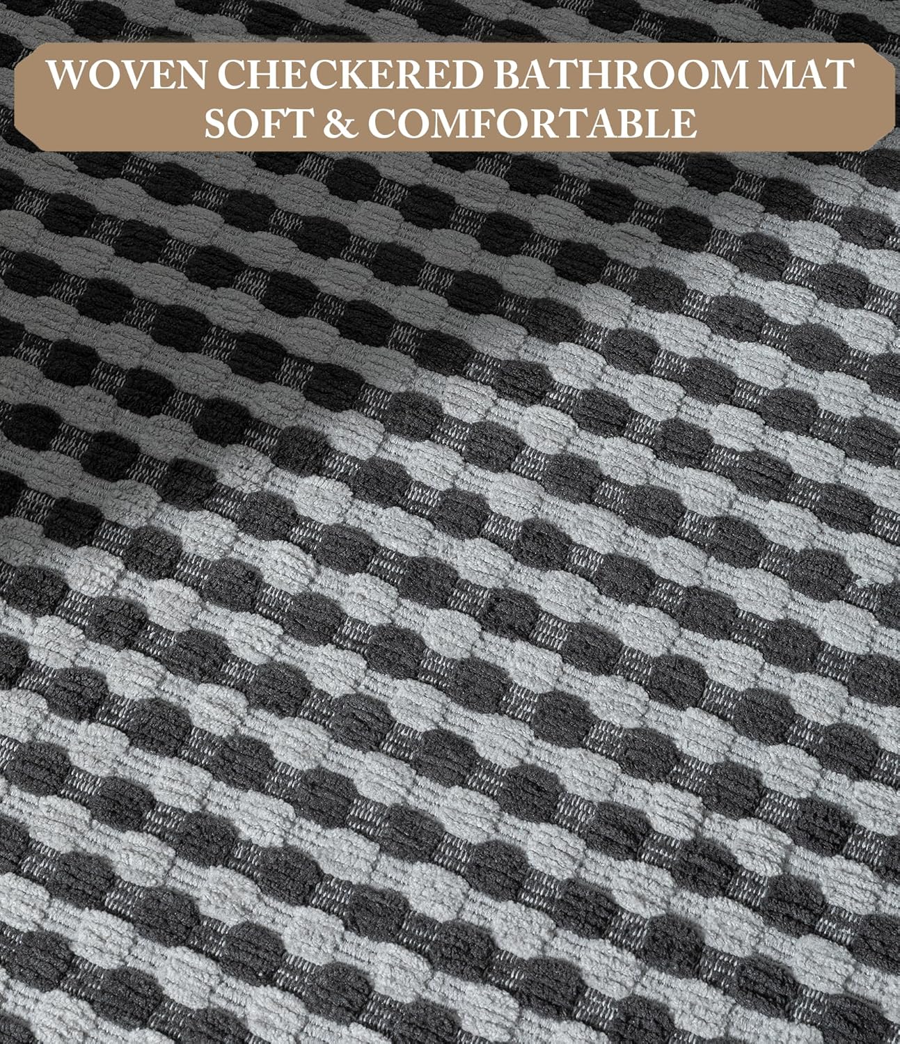 YIHOUSE Grey Bathroom Rugs Set 2 Pieces, Gray Checkered Absorbent Bath Mat Sets Quick Dry, Woven Soft Bath Rugs Non Slip, Thin Washable Rugs for Bathroom(17"x24"+17"x32") - Image 3