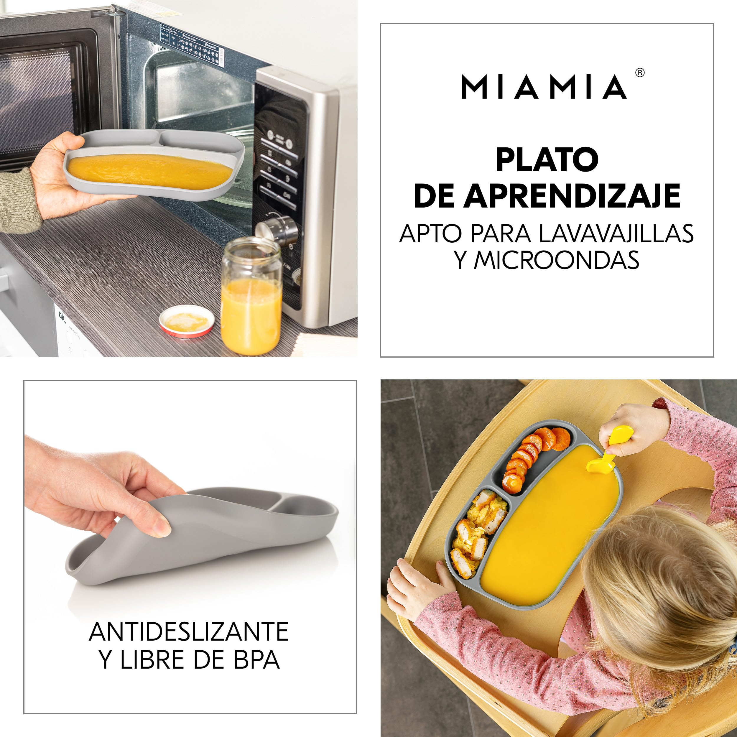 hauck Alpha Plus Move Set de Tronas de Bebe de Madera con Bandeja - Cojín y 2 Platos de Silicona - Silla Evolutiva con Ruedas - Natur/Leaves Mint
