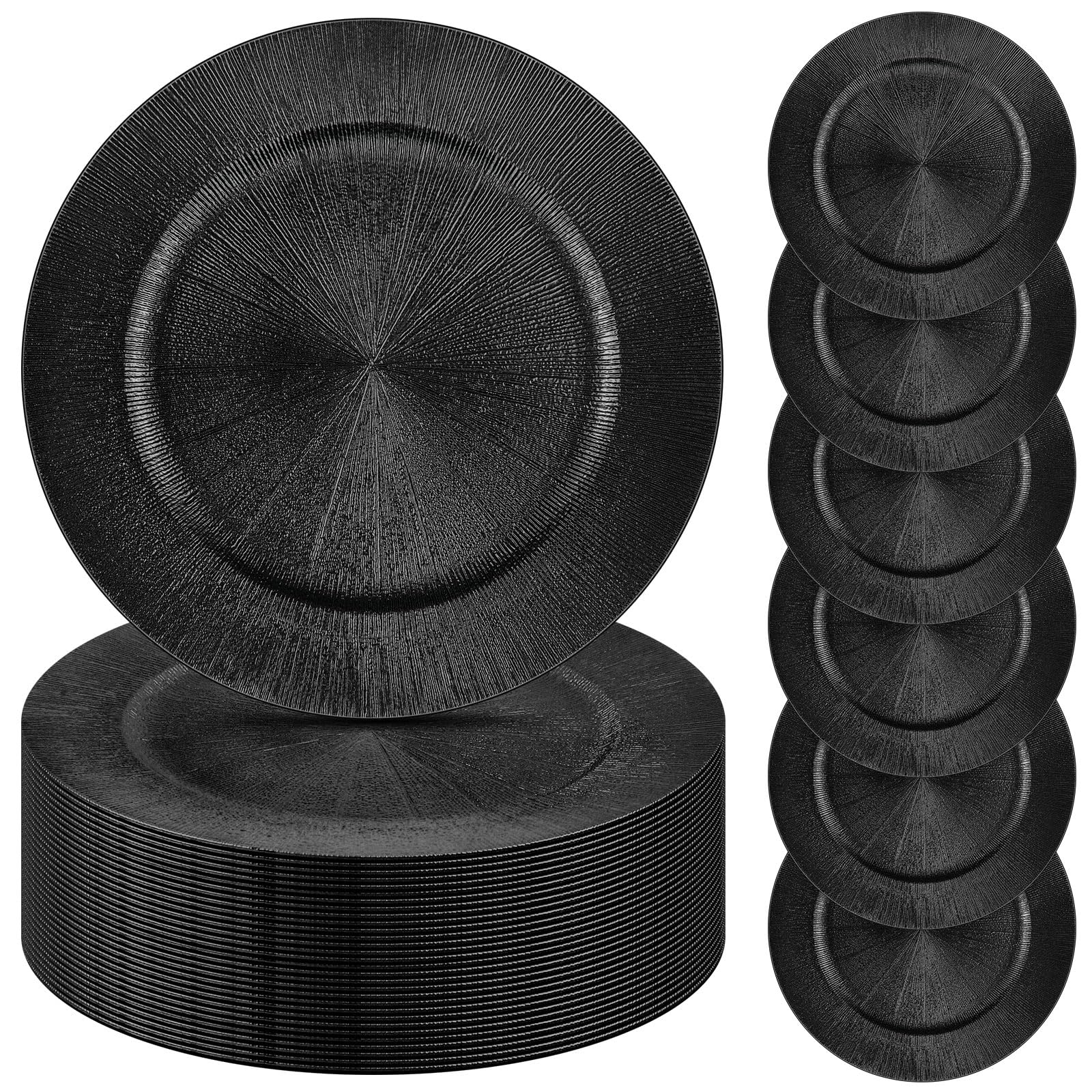 Tanlade 50 Pcs Charger Plates Bulk, 13 Inch Round Charger Plates Plastic Wedding Dinner Elegant Reusable Chargers Plates for Table Setting Wedding Party Event Tabletop Setting Decor (Black)