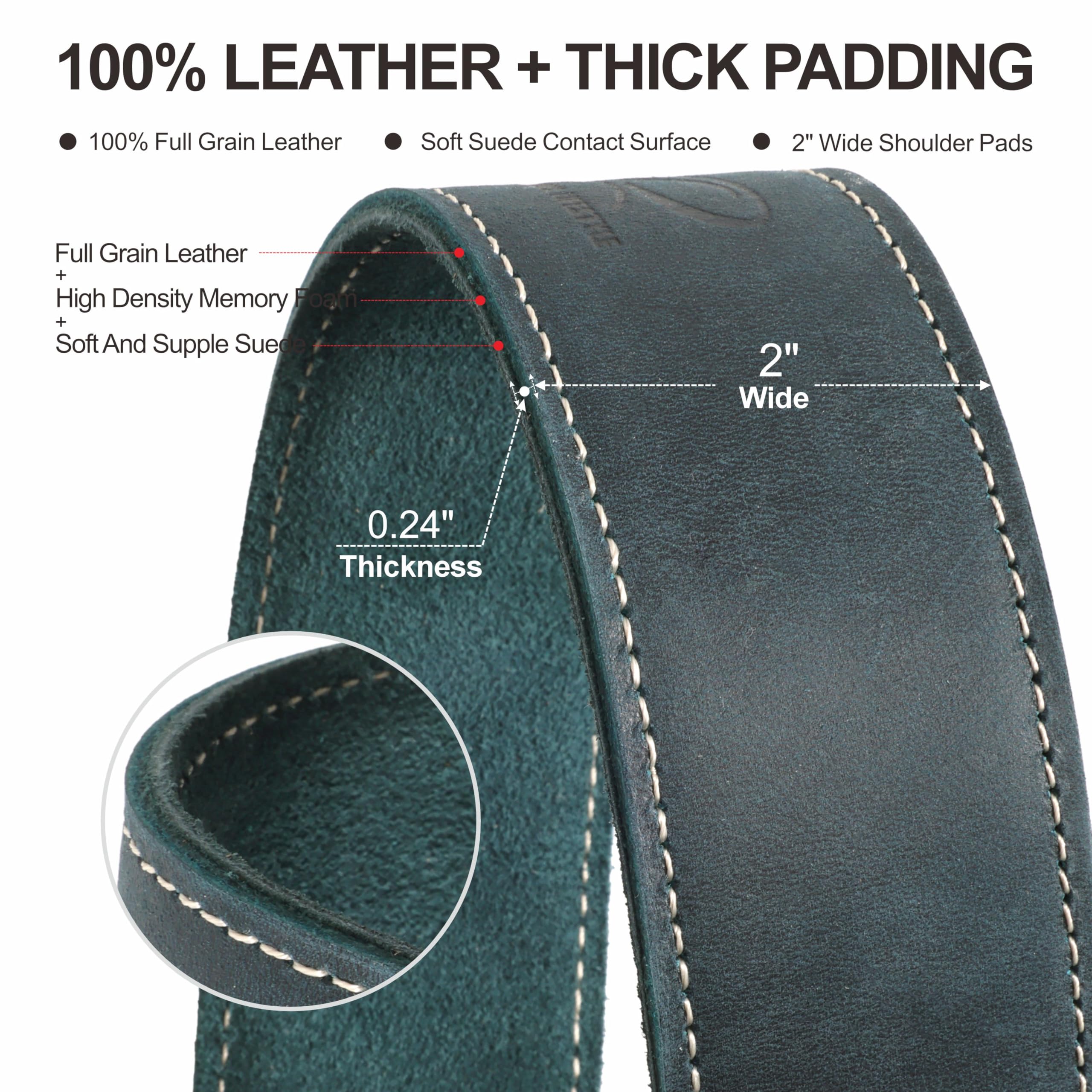 Padwa Lifestyle Tracolla per fotocamera singola, in pelle pieno fiore, professionale, a sgancio rapido, per fotocamere DSLR, Verde, Single Leather Camera Strap
