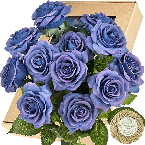 Miniatura 33 de FiveSeasonStuff 12 tallos de flores artificiales, rosas de seda de tacto real para decoración de bodas, ramos de novia, centros de mesa, fiestas y 9