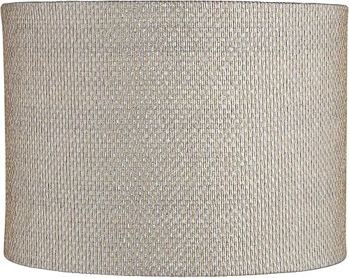 Pantalla de lámpara de tambor mediano de tejido de plástico gris y dorado, parte superior de 15 pulgadas x 15 pulgadas inferior x 11 pulgadas de