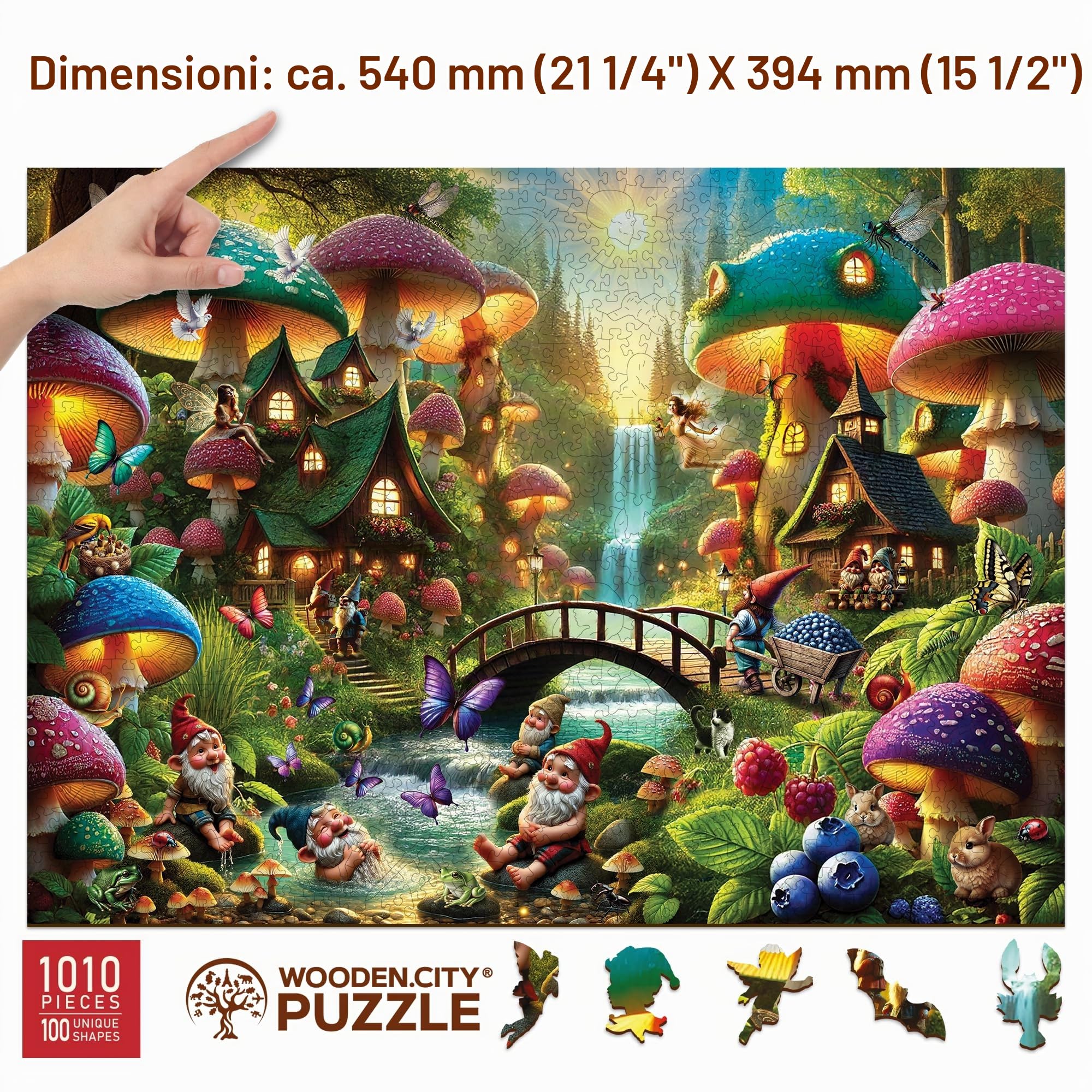 WOODEN.CITY Puzzle in legno da 1000 pezzi con funghi nel paese delle meraviglie – Puzzle in legno premium da 1000 pezzi per adulti con 100 forme stravaganti – Realizzato e progettato in UE