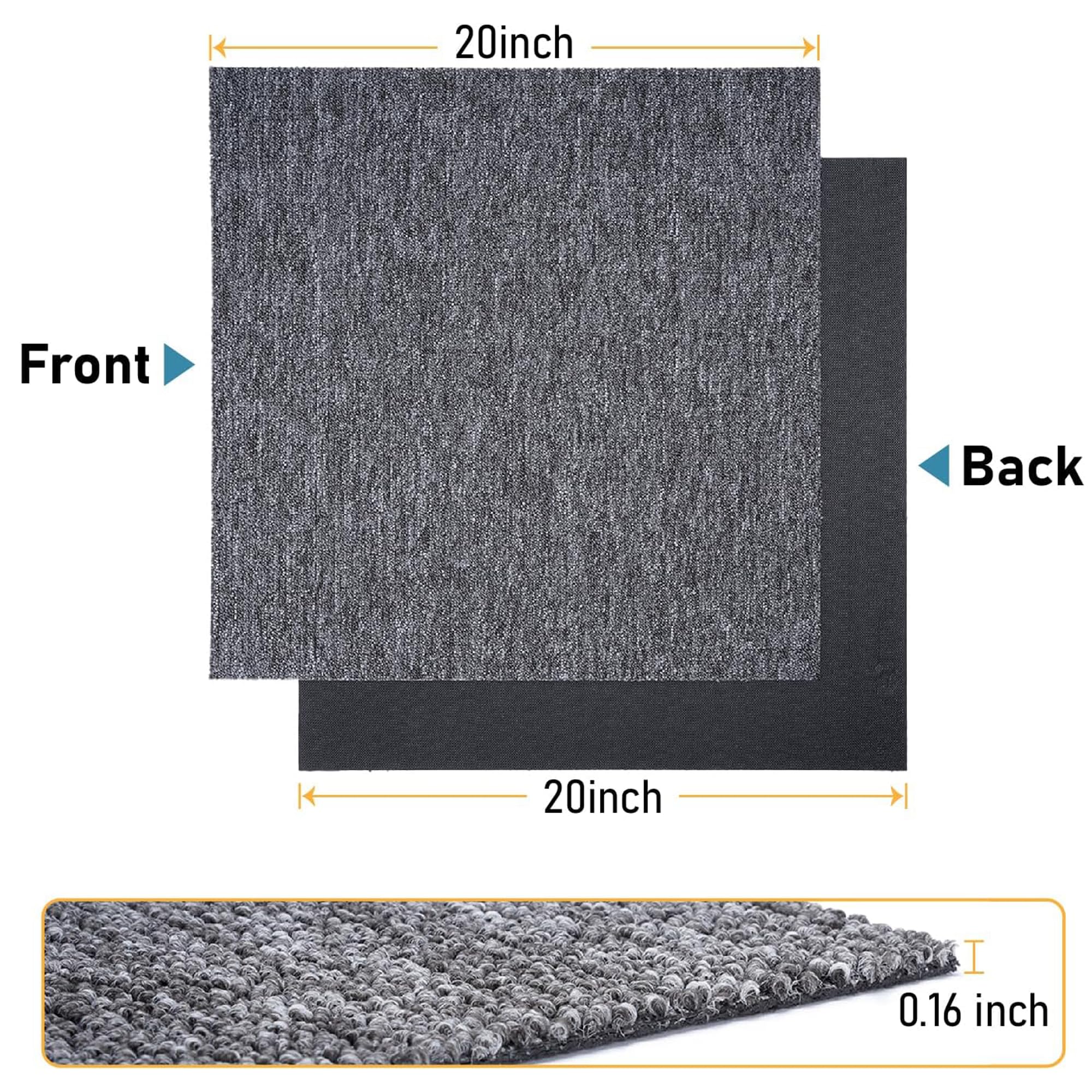 20-Pack Self-Adhesive Carpet Floor Tiles – 20" X 20" X 0.11", Light Grey Polyester, DIY Peel & Stick, Indoor/Outdoor, Covers 54 Sq Ft