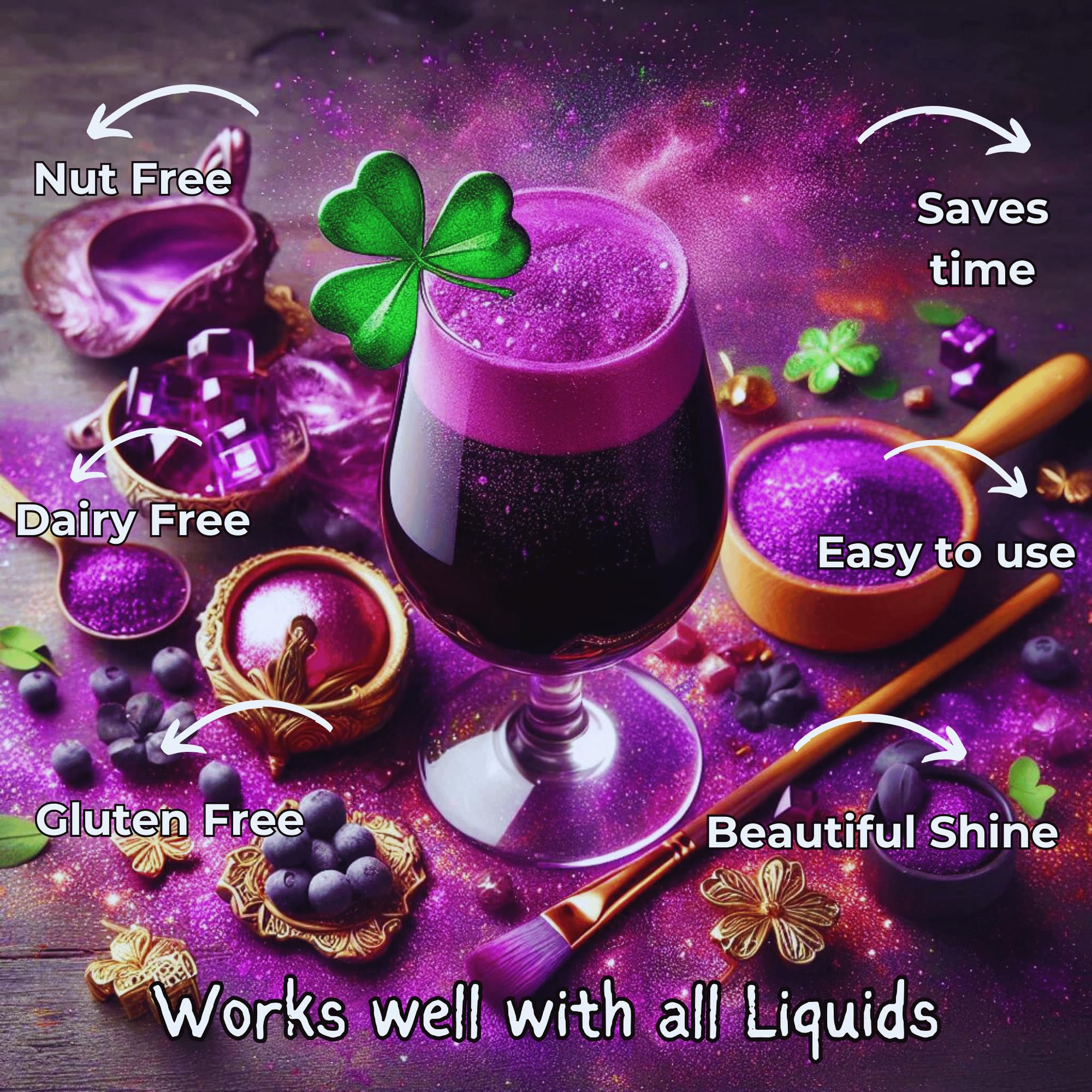 Confect Edible Luster Dust – Irish Purple | Edible Glitter for Drinks, Cocktails, Cakes, Cupcakes & Desserts | Food-Grade Brew Dust for Baking, Beverages & Party Decoration | 5 Gms - Image 5 thumbnail