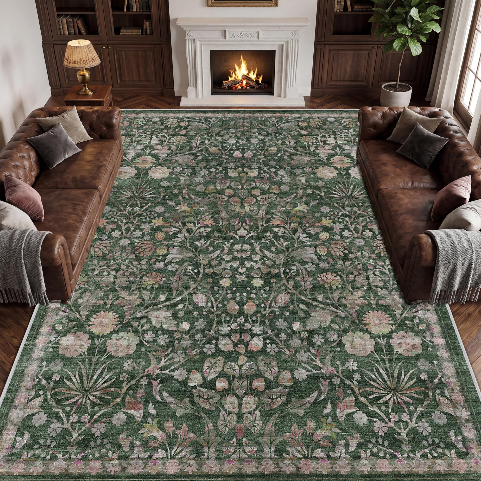 Autsel Vintage Teppich Wohnzimmer, Waschbarer Teppich Schlafzimmer, Boho Teppich Kurzflor, rutschfest Läufer Teppiche, Pflegeleicht Teppich Gegend für küche, Büro, Esszimmer, Flur