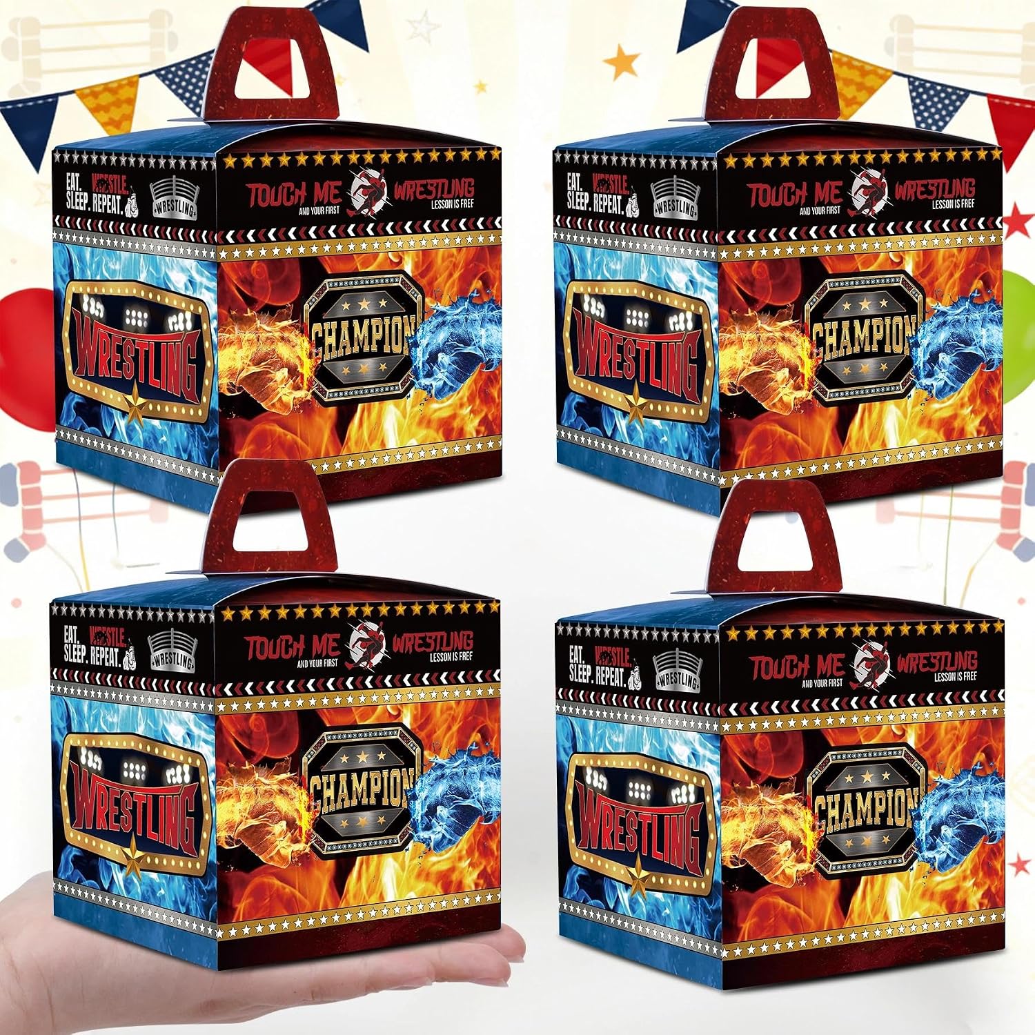 HAPPARTY 24 PCS Wrestling Party Favor Goodie Boxes, As Wrestle Man Sports Candy Treat Gift Bags for Birthday Decorations Supplies