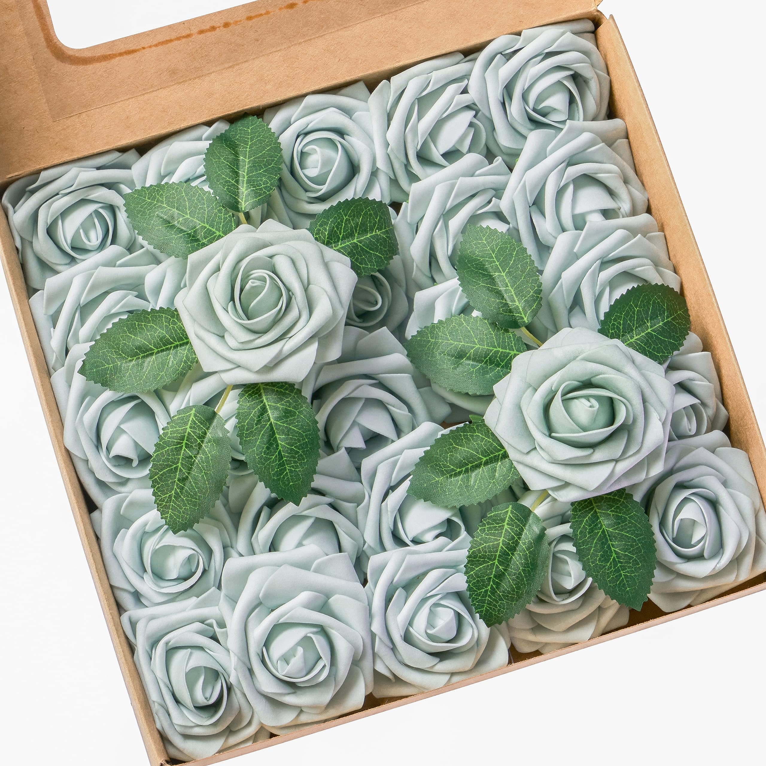 Artificial Flowers, 25pcs Light Blue Realistic Artificial Rose for DIY — image 1