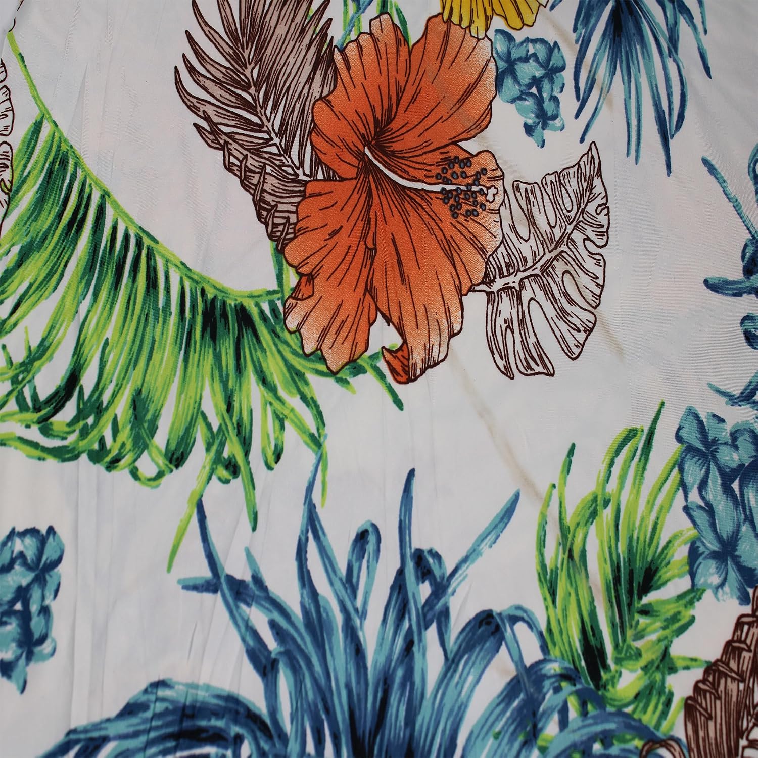 Off White Tangerine Floral Tropical Pattern Printed on Venezia Fabric by The Yard