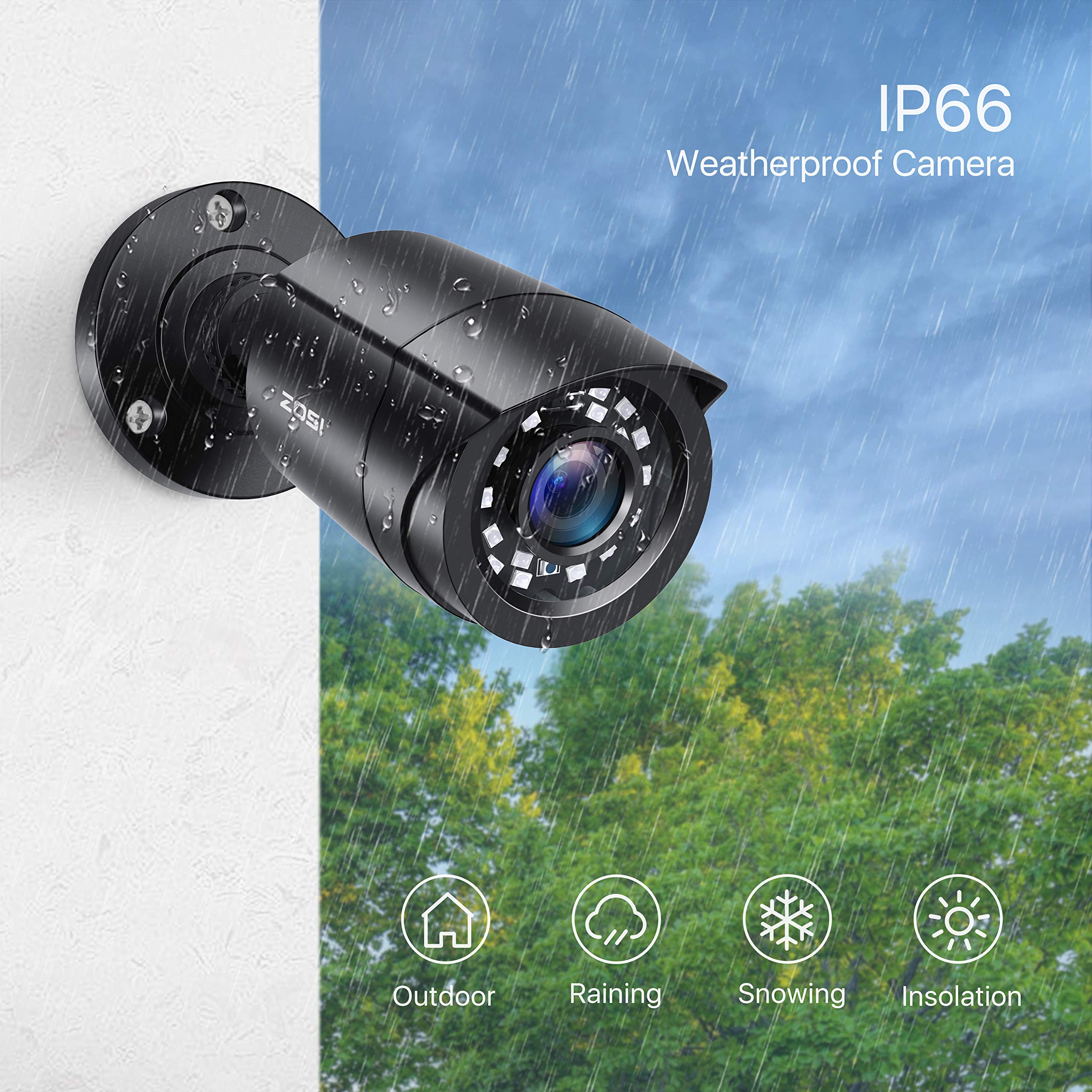ZOSI 4pcs 1080P HD-TVI Cámara de Vigilancia Exterior para CCTV DVR Sistema de Cámaras de Seguridad, Visión Nocturna IR