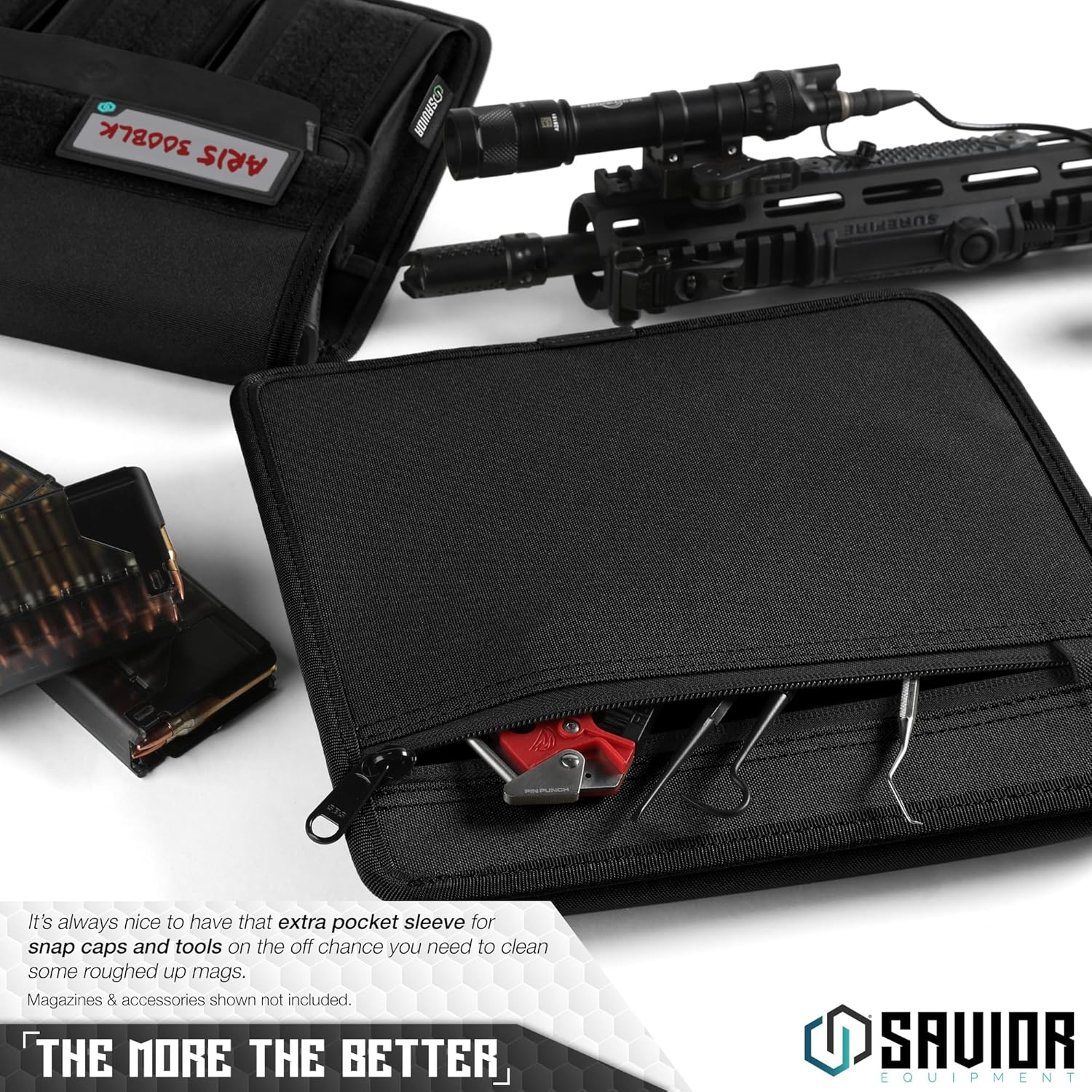 Savior Equipment Mag Buddy 2-Pack Tactical Triple Rifle Mag Pouch, Long Gun Carbine Magazine Organizer Firearm Mag Holder Transportation Carrier, 4 of ID Patches Included Obsidian Black