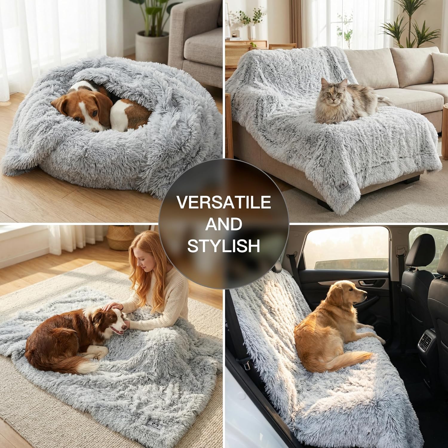 PJYuCien Dog Blankets for Large Dogs Washable - Fluffy Fuzzy Cat Blanket for Couch, Puppy Throw for Furniture with Polyester Fleece, Super Soft Plush for Pet Kitten Doggy, Grey, 60" x 80"