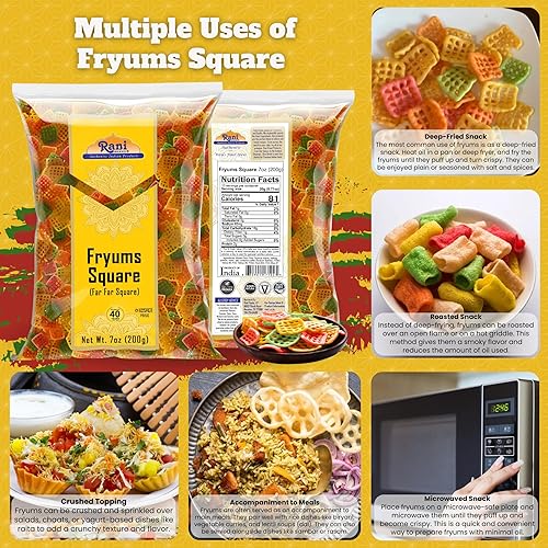 Miniatura 4 de Rani Far Far  Fryums (pellet de trigo y tapioca) Forma cuadrada de 7 onzas (7.05 oz)  Vegano, Kosher, sin cocinar, utilizado para hacer papad,