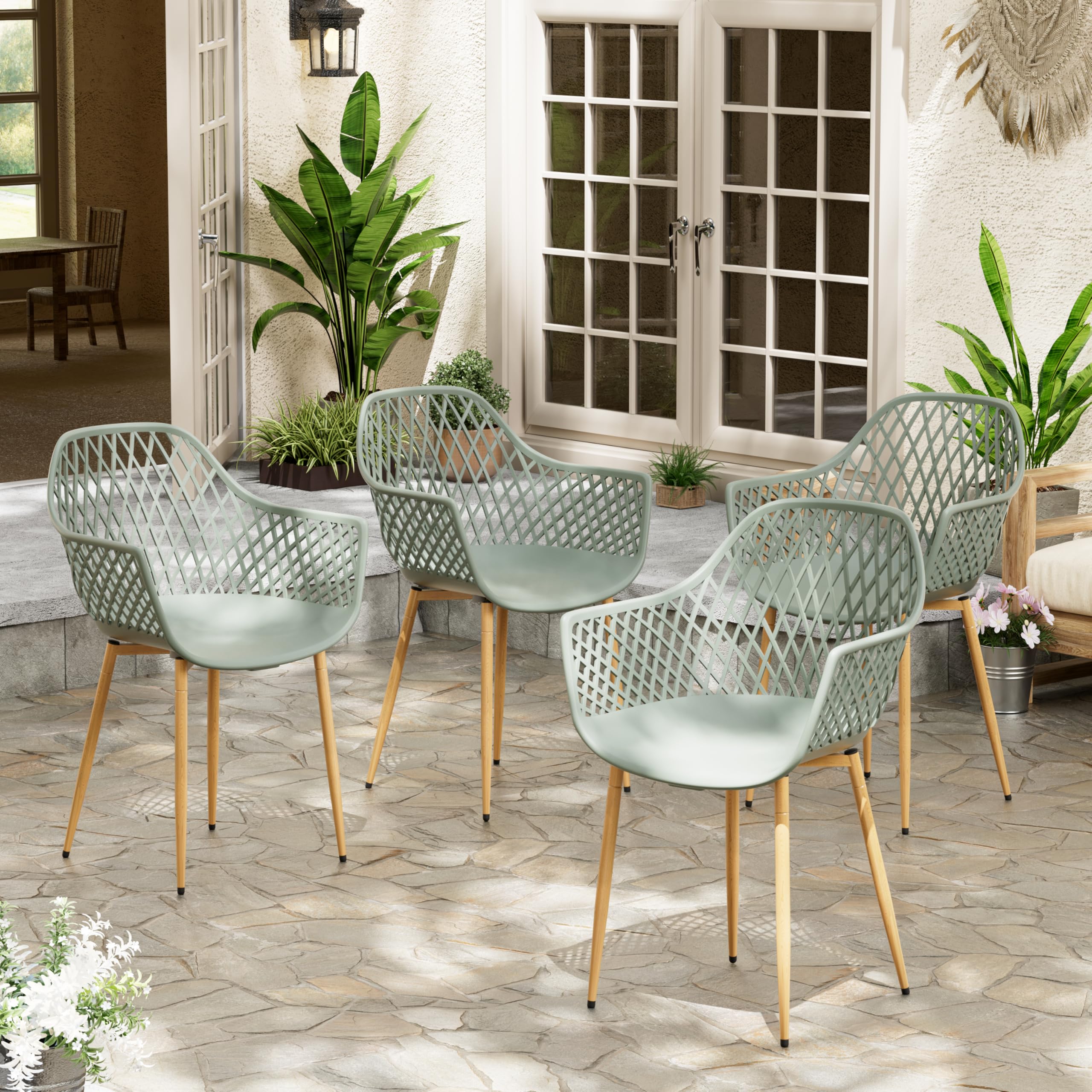 buybyroom Gartenstühle 4er Set, Gartenstuhl Kunststoff mit Armlehne, Gartensessel Wetterfest Loungesessel Outdoor für Garten, Balkonstühle Terrassenstühle Bistrostuhl Balkonmöbel Kleiner Balkon Garten