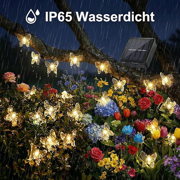 Guirlande Lumineuse Solaire Extérieure Papillon, 8M 40 LED avec Câble de 2M, 8 Modes, Étanche IP67 pour Jardin, Balcon, Terrasse, Arbre, Fête - 4