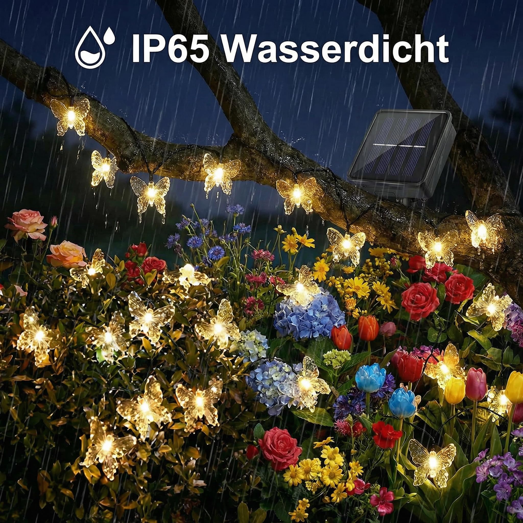 Guirlande Lumineuse Solaire Extérieure Papillon, 8M 40 LED avec Câble de 2M, 8 Modes, Étanche IP67 pour Jardin, Balcon, Terrasse, Arbre, Fête - 4