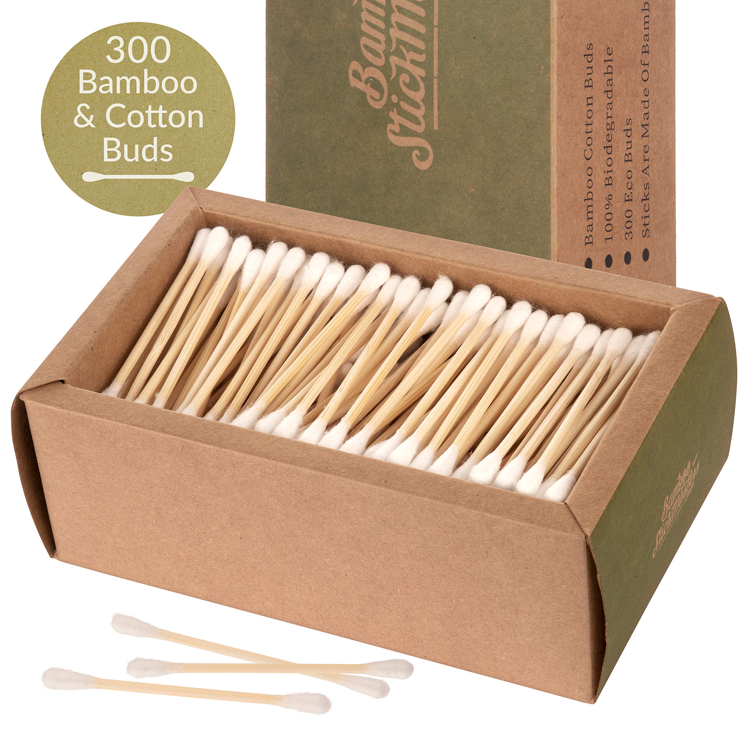 300 cotton fioc di bambù | 100% ecologici Q Tips | Buds per la pulizia delle orecchie in legno naturale | senza plastica | imballaggio ecologico