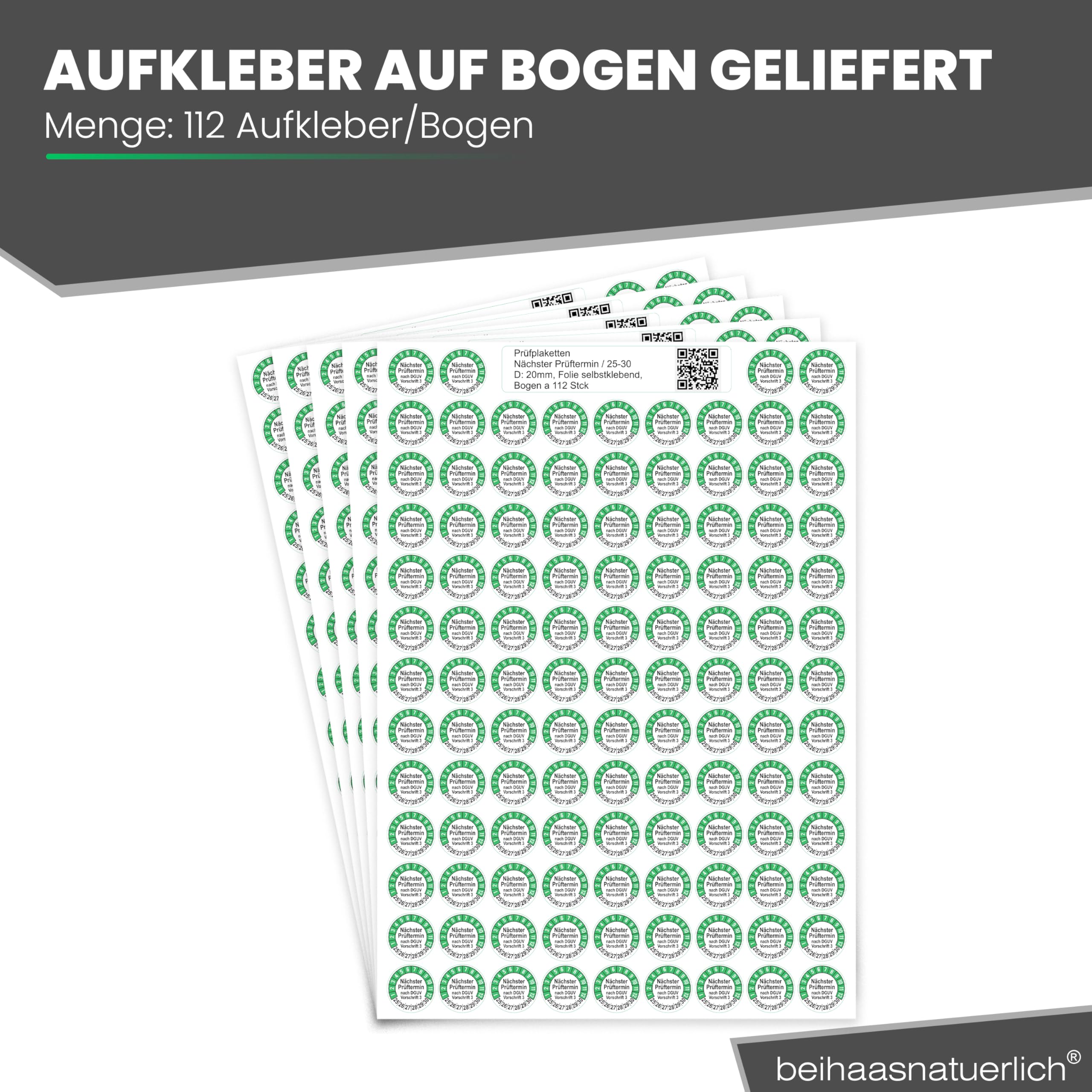 560 Stck Prüfplaketten "Nächster Prüftermin", 20 mm Ø, Prüfetiketten nach DGUV V3, 2025-2030, Prüfaufkleber, E-Check Prüfetikett, Plakette für Elektrogeräte (Grün, 5 Bogen)