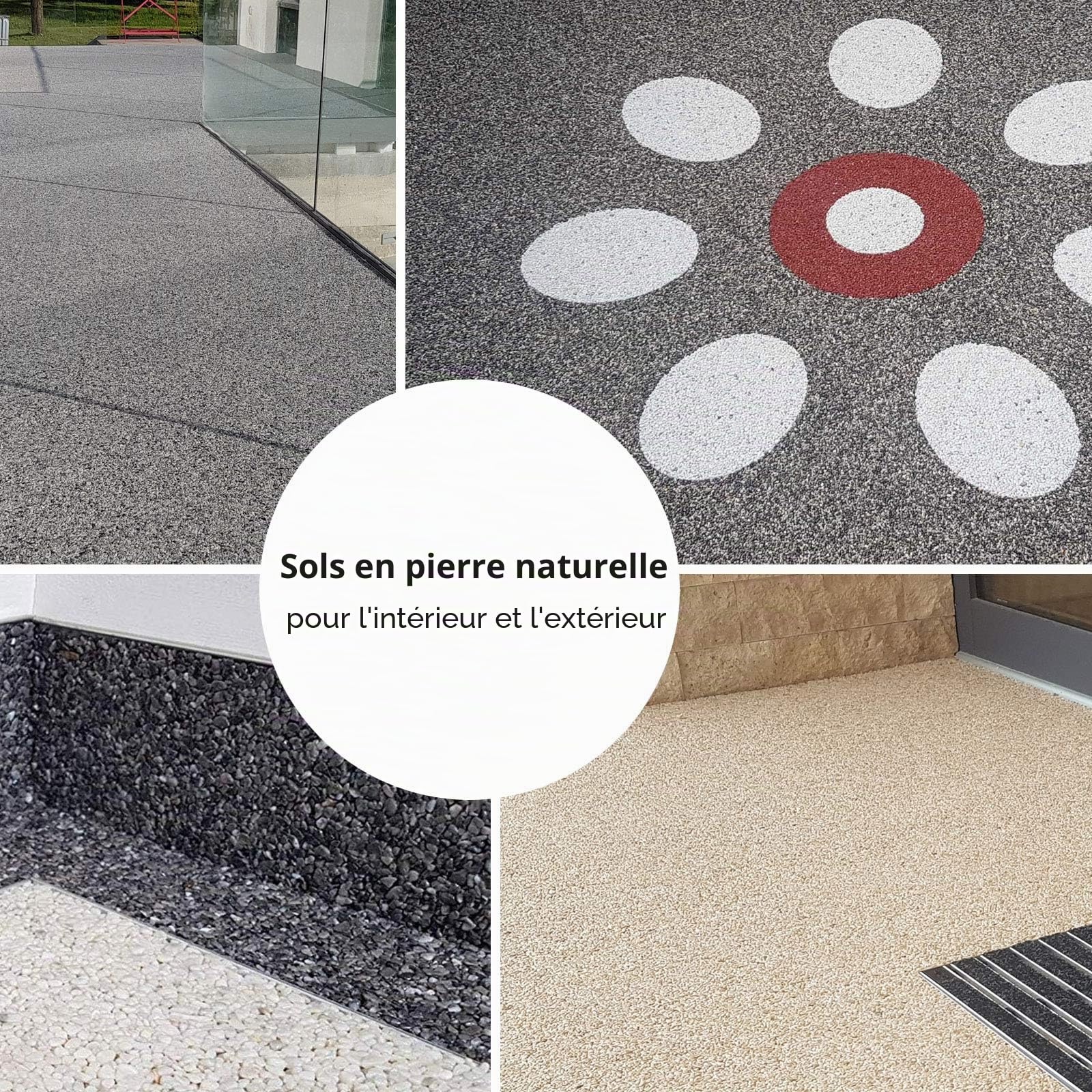 Set de tapis en pierre: 25 kg gravier marbre Grigio Carnico + 1,5kg époxy ciment, 2,5qm - revêtement de sol - pour salle de bain, douche, cuisine, balcon, garage, piscine, terrasse