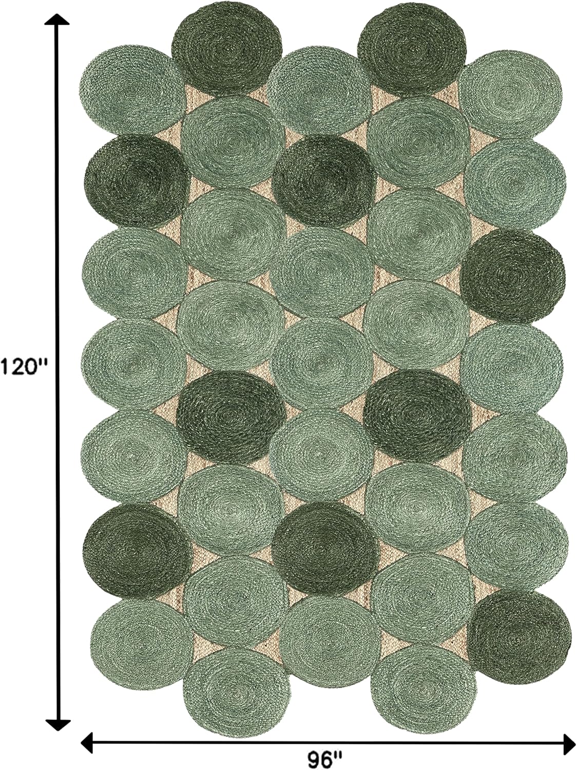 Jute Scalloped Rug 12x15 Indian Jute Hand Woven Area Rugs Thick 0.27" Geometric Green & Beige Rugs for Kids Room Bedroom Dining Table Area Decorative Floor Carpet