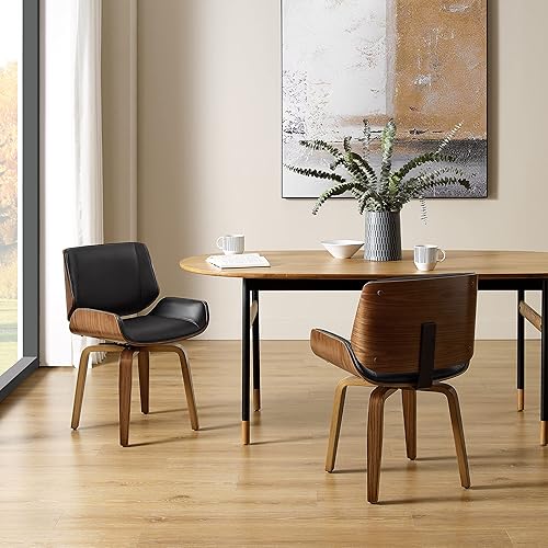 Miniatura 6 de Zouron Sillas de comedor giratorias, silla de escritorio moderna de mediados de siglo sin ruedas, silla de sala de estar de piel sintética con patas