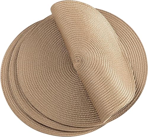 Miniatura 5 de Juego de 6 manteles individuales redondos, resistentes al calor, tejidos clásicos, redondos de 13.5 pulgadas de diámetro, para mesa de cocina, juego