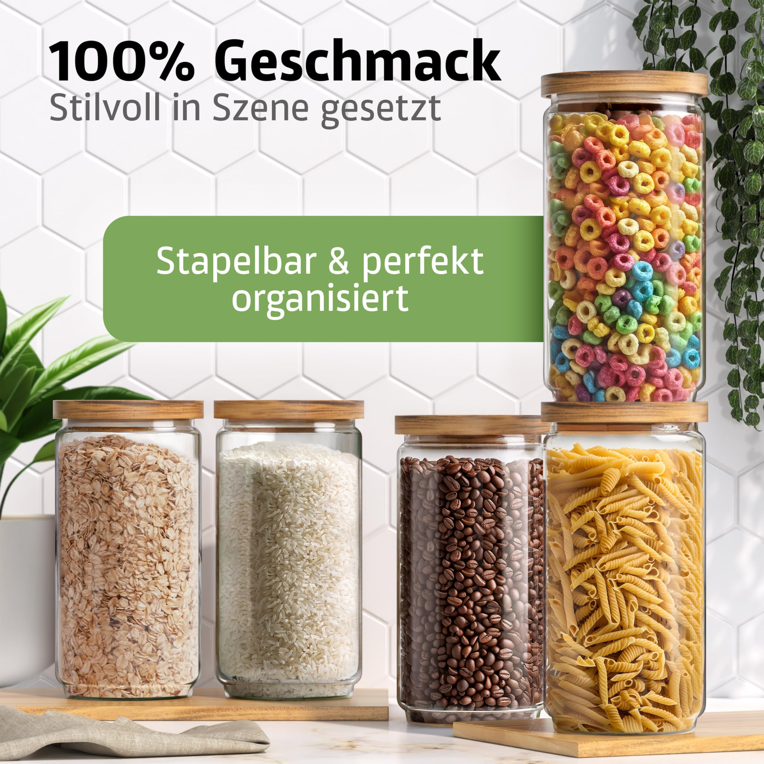 ElbFuchs® Vorratsgläser ECO Kombi-Set XL 16-teilig [BPA-FREI & MOTTENSICHER] Vorratsdosen luftdicht mit Holzdeckel | Aufbewahrungsgläser für Kaffee, Nudeln, Salz, Mehl, Tee & Müsli