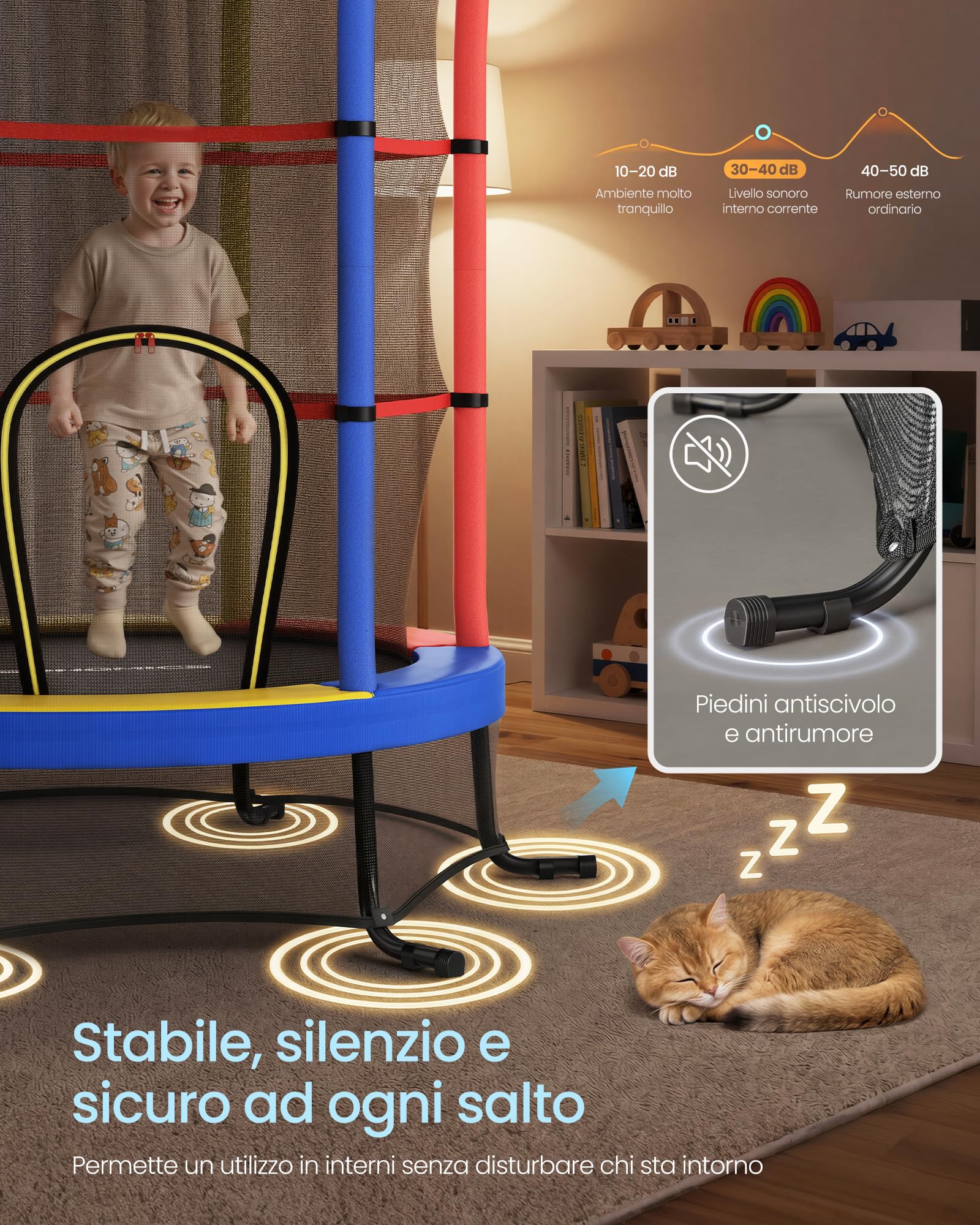 SONGMICS Trampolino per Bambini, Diametro 174 cm, con Recinto di Protezione, Tappeto di Sicurezza, Trampolino Fitness, Telaio in Acciaio, per Interni, Esterni, Giardino