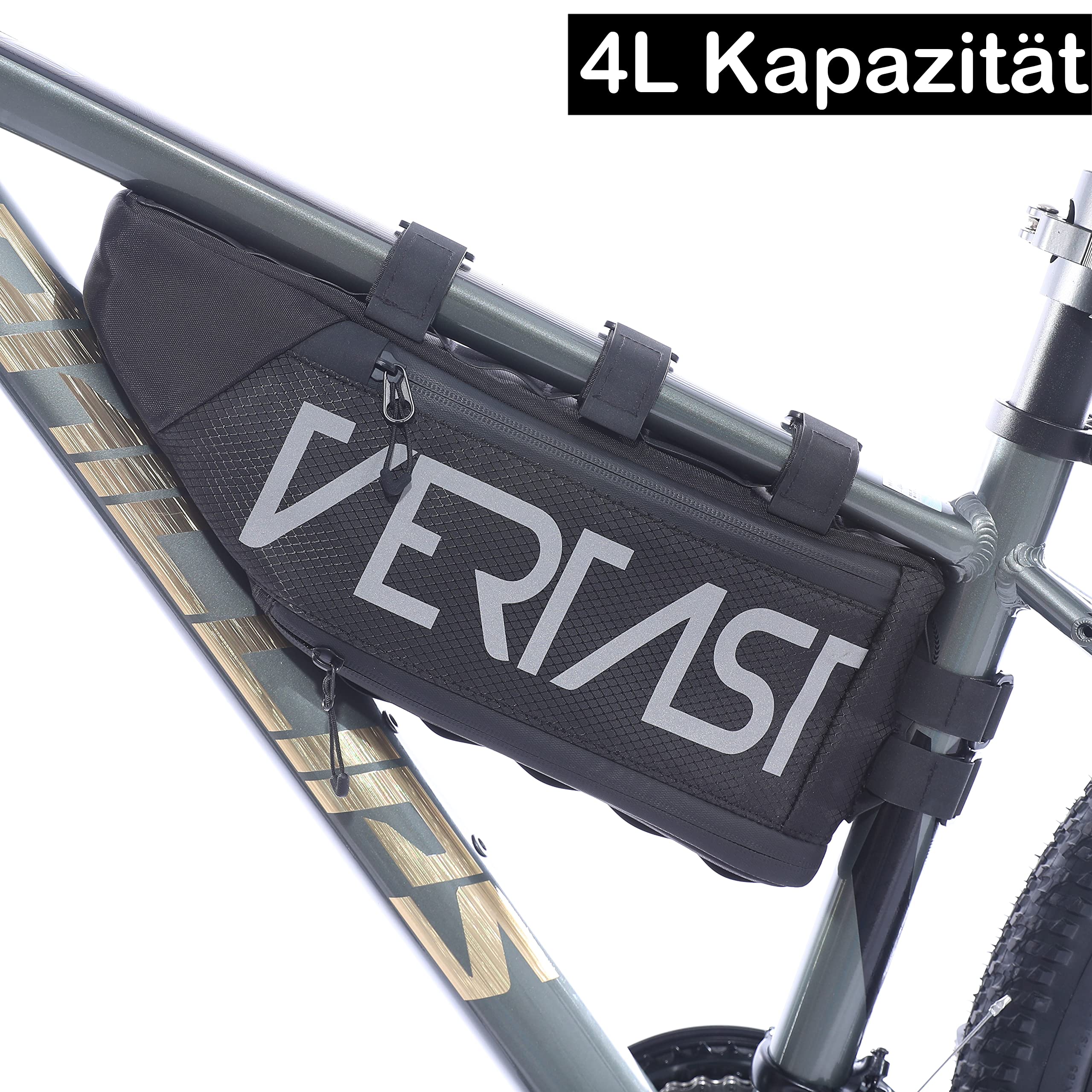 Bolsa para bicicleta de 4L, para tubo delantero del cuadro, triangular, impermeable, para bicicleta de montaña, de carretera, paquete alforja, color negro