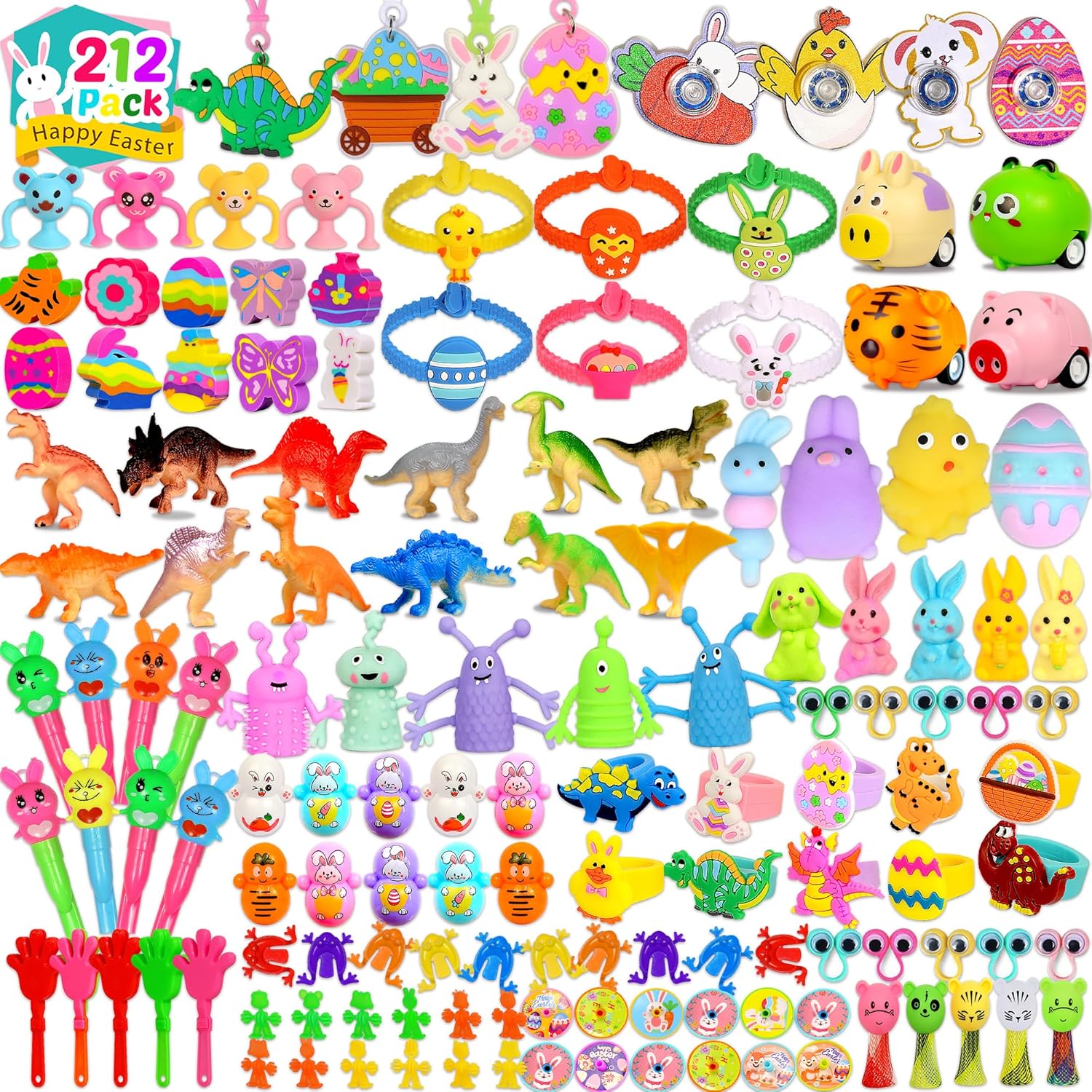 U-Zomir 212 Pack Easter Egg Fillers for Kids, Easter Basket Stuffers Easter Egg Stuffers for Kids Boys Girls, Small Easter Toys for Hunt Party Supplies