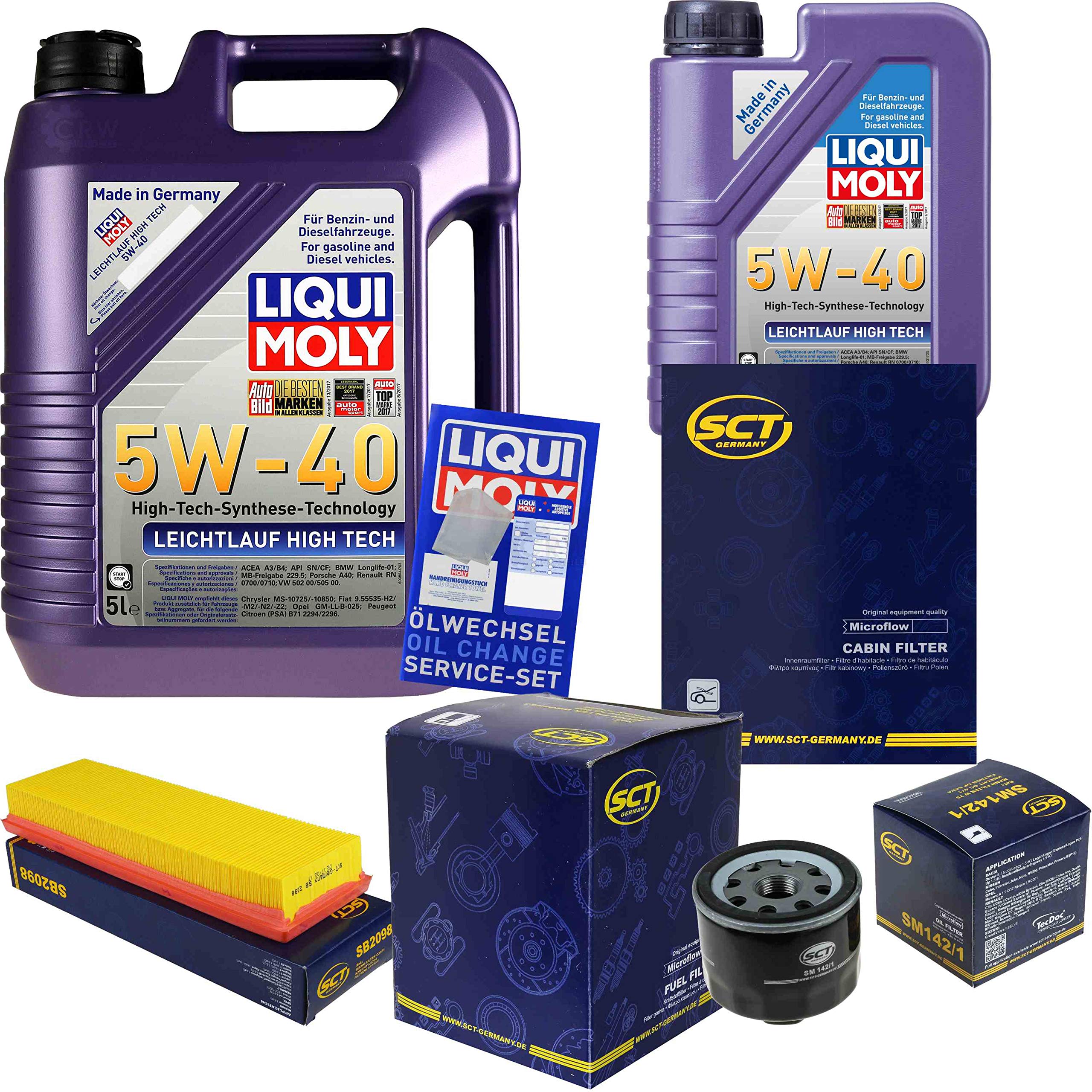 Set di filtri da 6 litri di olio motore High Tech 5W-40 SCT Germany filtro abitacolo filtro aria filtro olio filtro olio