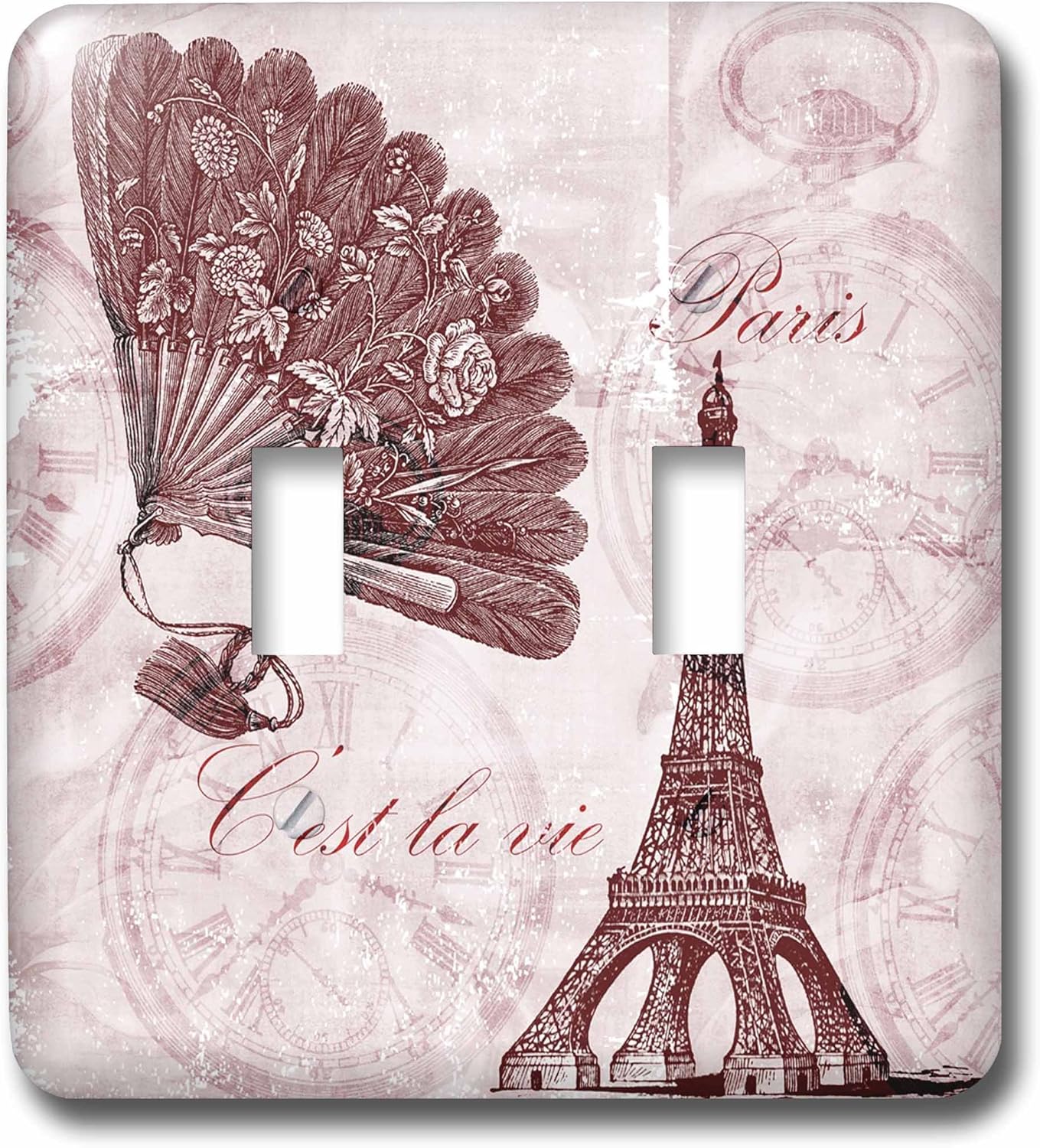 3dRose Paris Vintage Eiffel Tower Time in Pinks double toggle switch