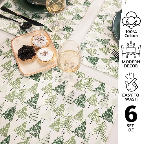 Miniatura 2 de Folkulture Juego de 6 manteles individuales de Navidad, manteles tejidos de algodón de 14 x 19 pulgadas para mesa de comedor, lavables, resistentes