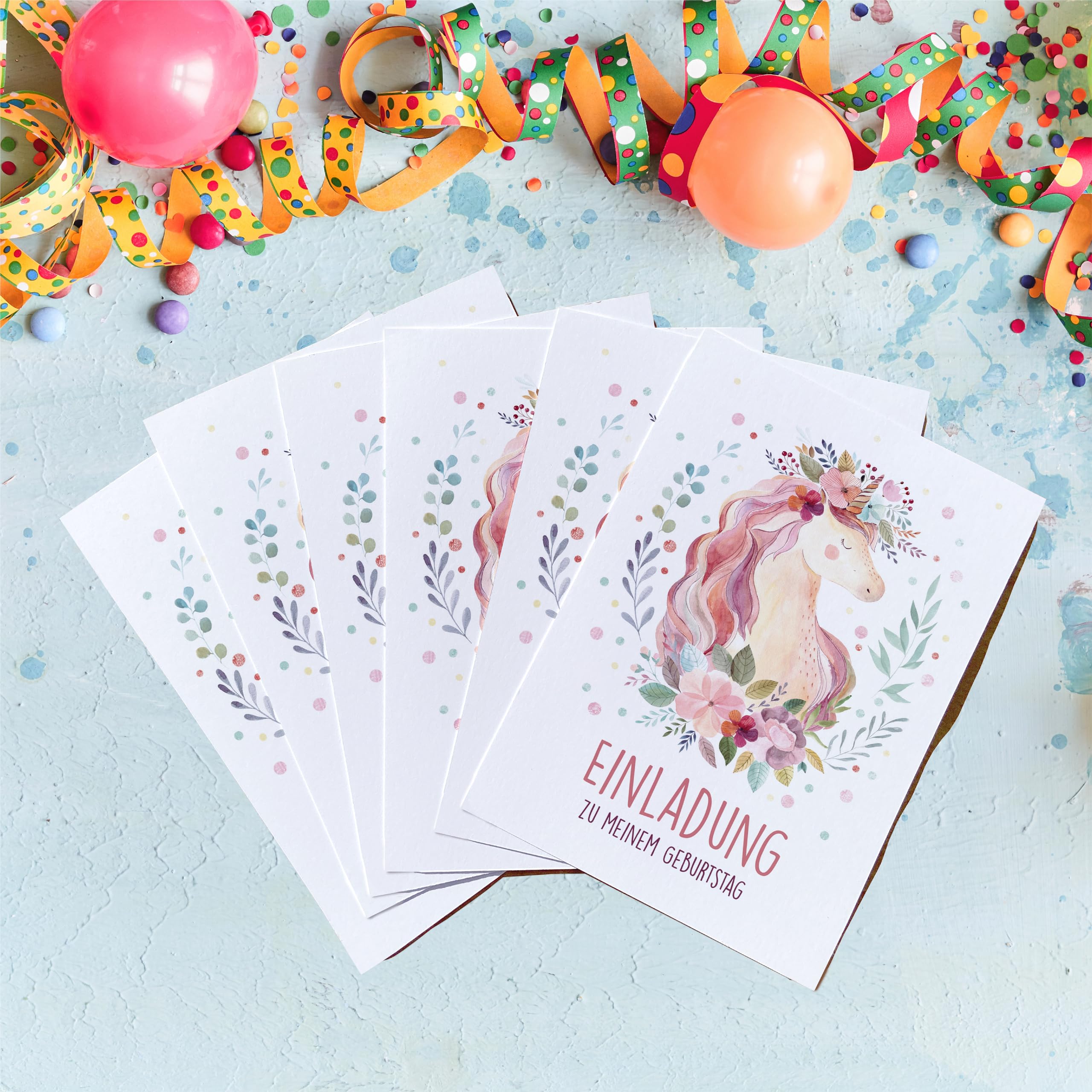 Becker 12 Biglietti D'Invito Per Compleanno Bambini Con Buste - Tema Arcobaleno, Formato DIN A6, Colorati, Pronti All'Uso, Made In Germany