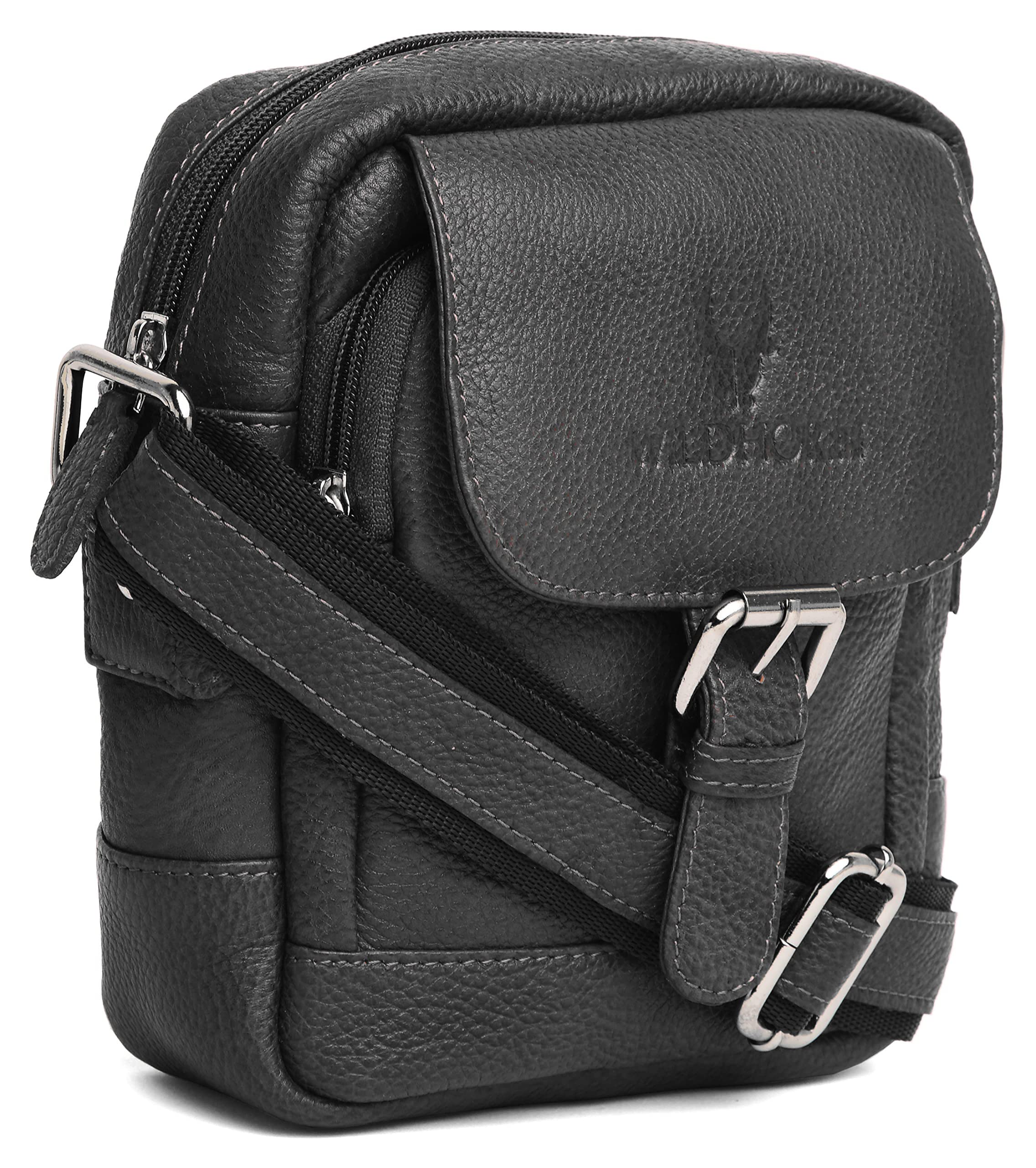 WILDHORN Leather Sling Messenger Bag for Men I Multipurpose Crossbody Bag I Travel Bag with Adjustable Strap I Utility Bag I Dimension : L-6 inch W-2.7 inch H-8.5 inch