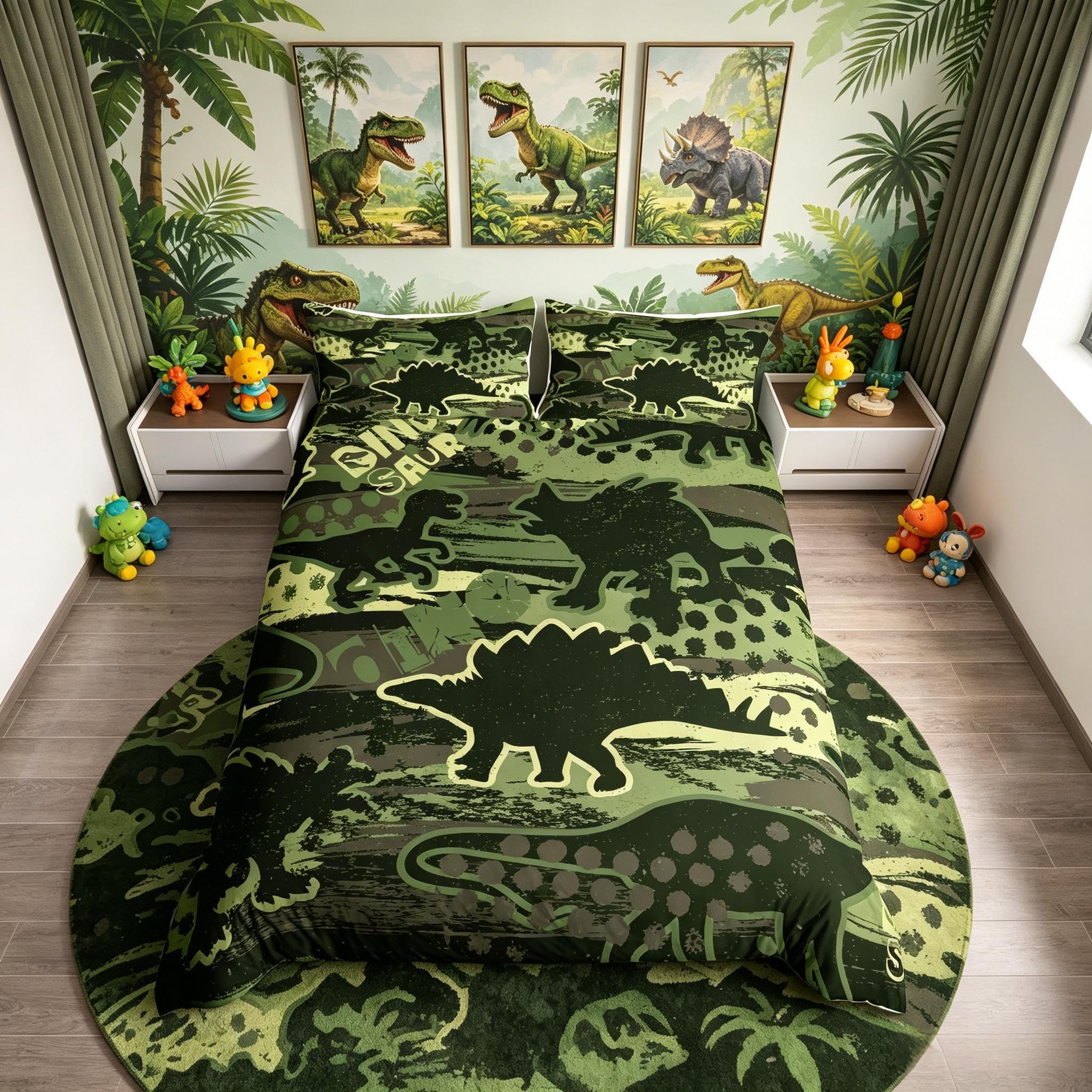 Homemissing Camouflage Dinosaur Duvet Cover 3D T-Rex Dinosaur Bedding Set For Kids Boys Girls Jungle Animals Comforter Cover Ultra Soft Wildlife Style Bedding & Linen Double — image 1
