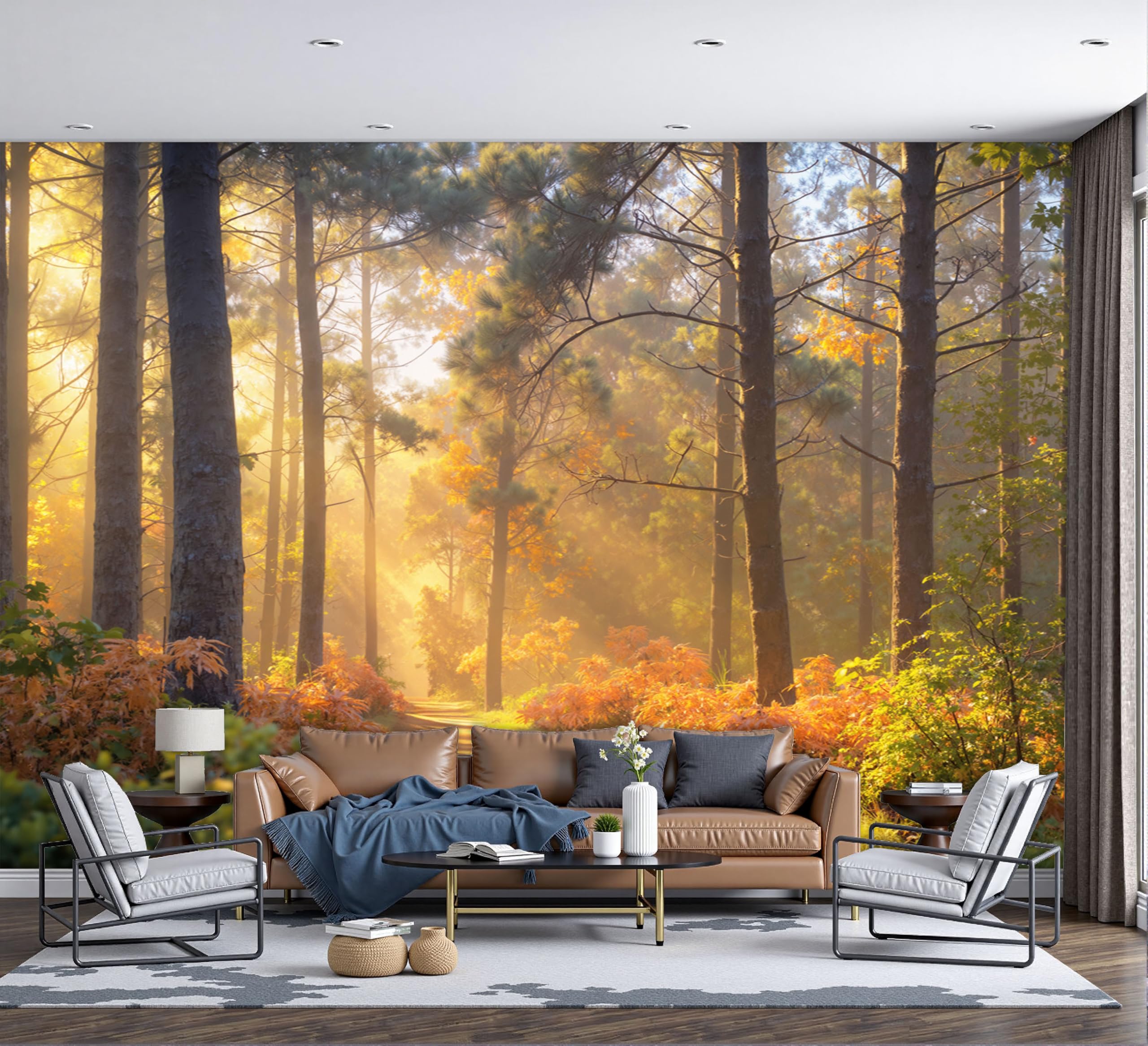 Papier peint panoramique forêt d'automne pour réchauffer l'ambiance du salon ou du restaurant