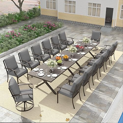 Miniatura 8 de Juego de 10 piezas de comedor para patio al aire libre, mesa de patio y sillas de ratán con agujero para paraguas, juego de mesa de comedor para 8