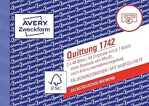 Avery Zweckform Quittungsblock Für Kleinunternehmer - Doppelpack A6 Quer, Selbstdurchschreibend