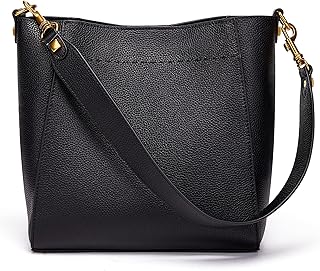 DORIS&JACKY Genuine Leather Bucket Hobo Bag for Women Designer Shoulder Purse and Satchel Tote with Detachable Wide Strap