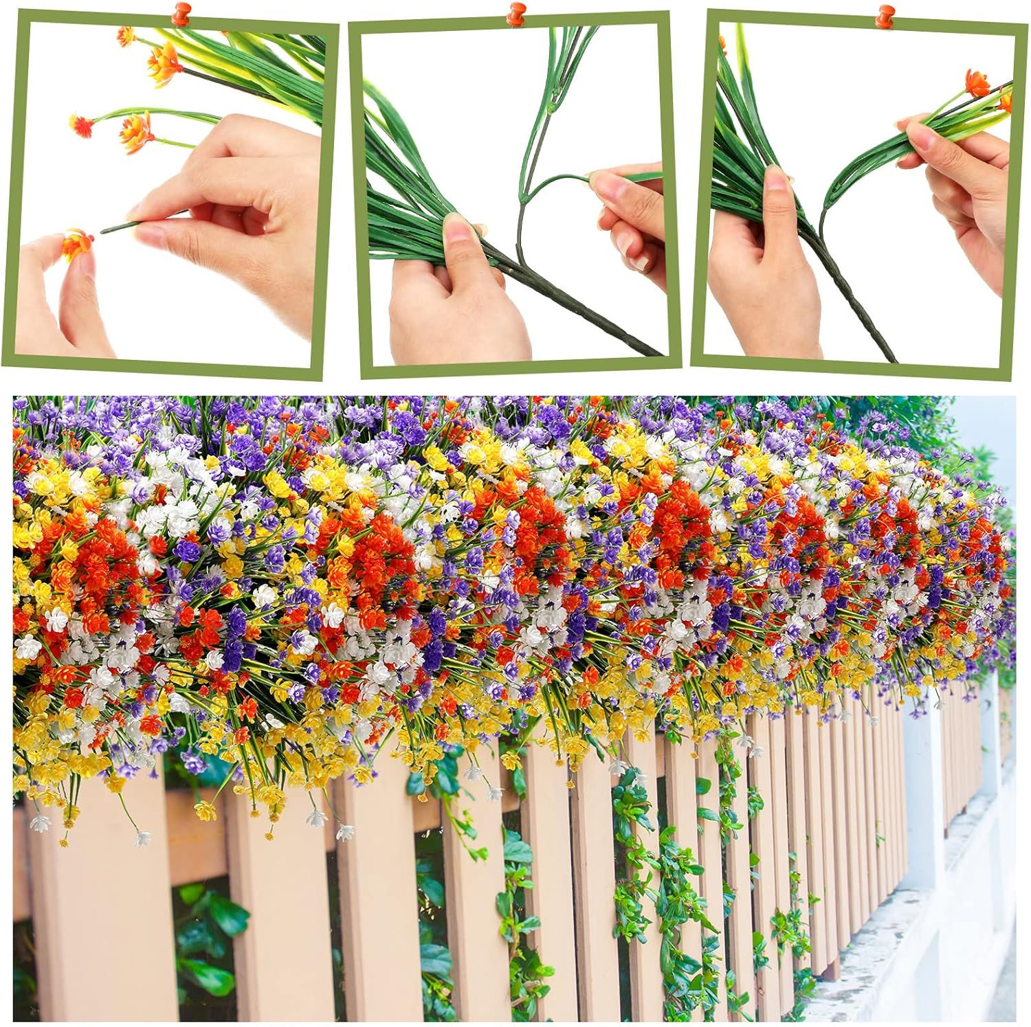 Hoteam 40 Bundles Outdoor Artificial Flowers UV Resistant Faux Outside Plants Flowers Fake Plastic Plants for Outdoor Spring Summer Seasons Decoration Shrubs Garden Porch Box(Colorful) - Image 3